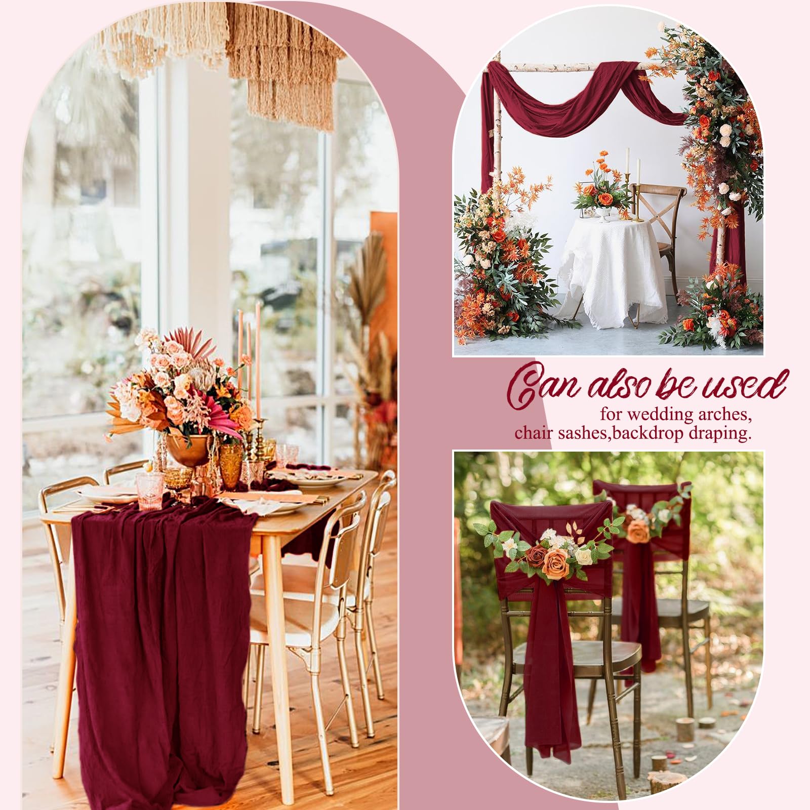Teruntrue Confezione Da 4 Runner Da Tavola In Garza Bordeaux