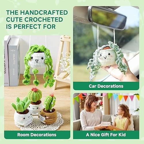 Miniatura 4 de Imcrasy Kit de ganchillo para principiantes con lecciones en video paso a paso  6 piezas de plantas en maceta y suculentas kit de ganchillo familiar