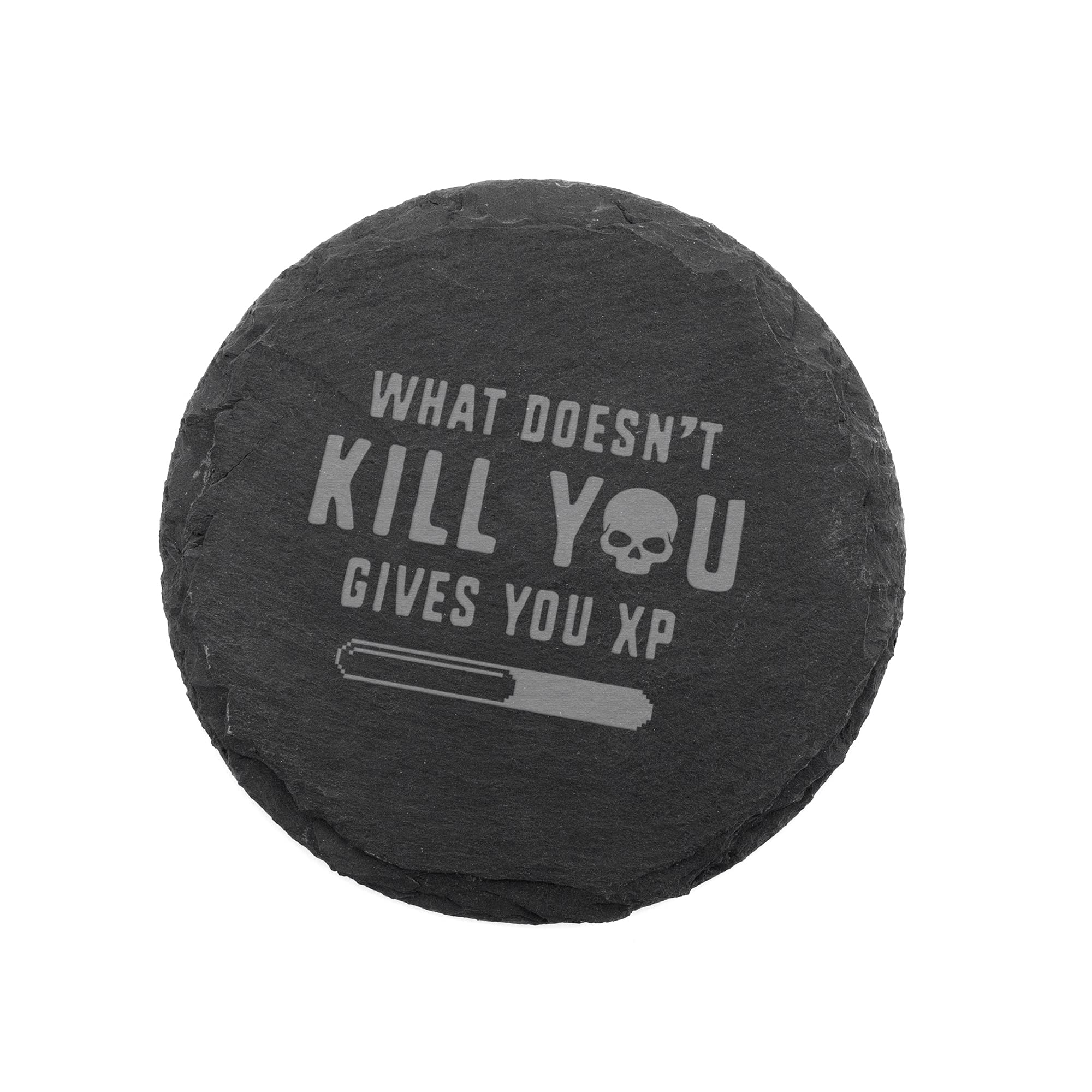 "What Doesn't Kill You Gives You XP" Engraved Slate Coaster for Gamers - Funny Gaming Gifts for Men or Women…