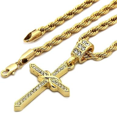 14k Gold Tone Slim X Cross Pendant 