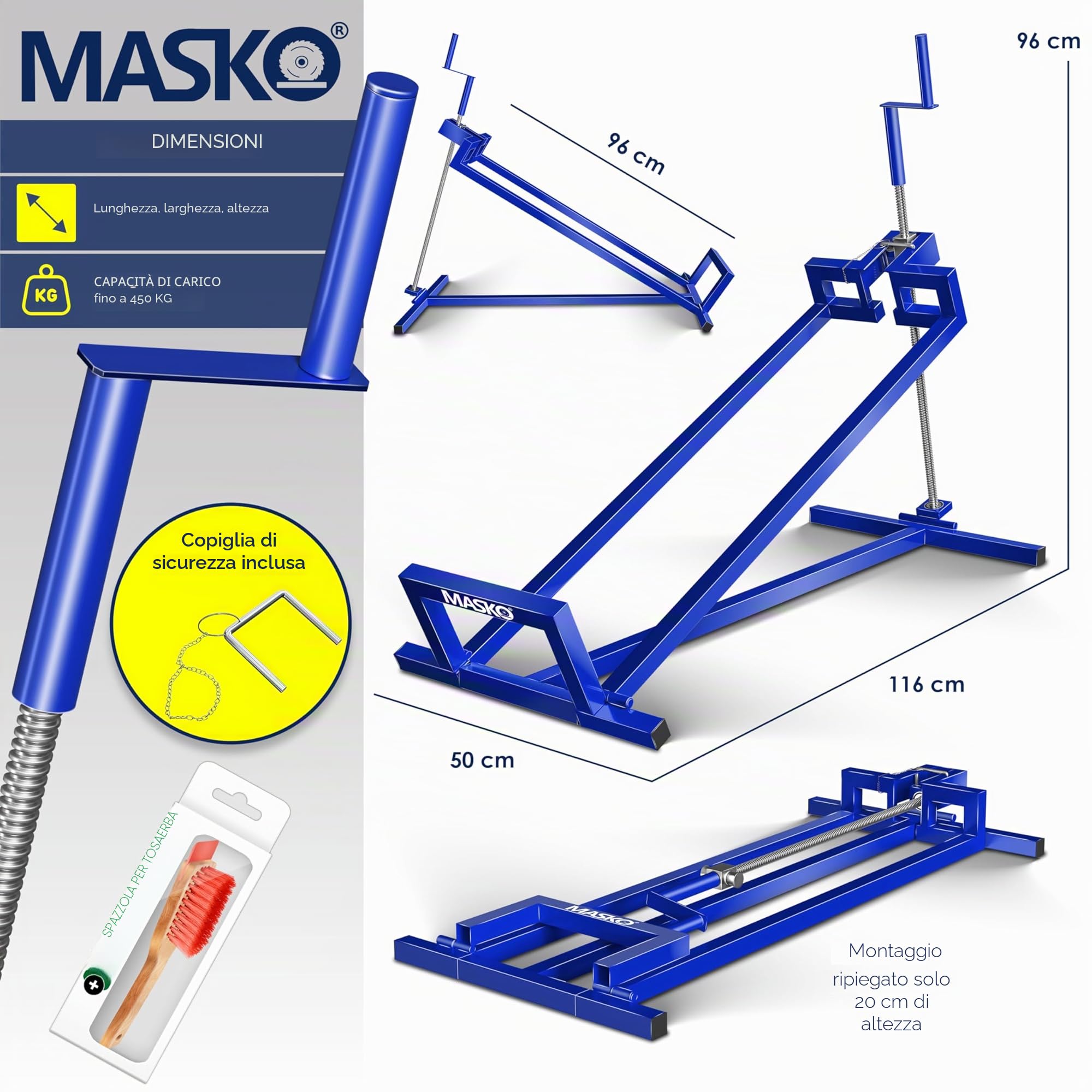 MASKO® Sollevatore per trattorino rasaerba 400kg Dispositivo di sollevamento per tosaerba con guida Sollevatore per trattorino rasaerba Ausilio per la pulizia Piattaforma di sollevamento