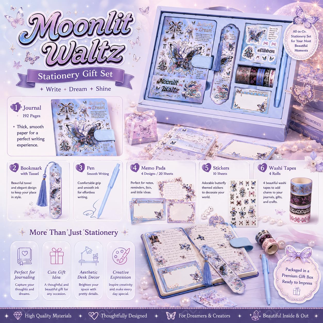 Butterfly Scrapbook Kit for Girls - Kawaii Stationery Gift -4
