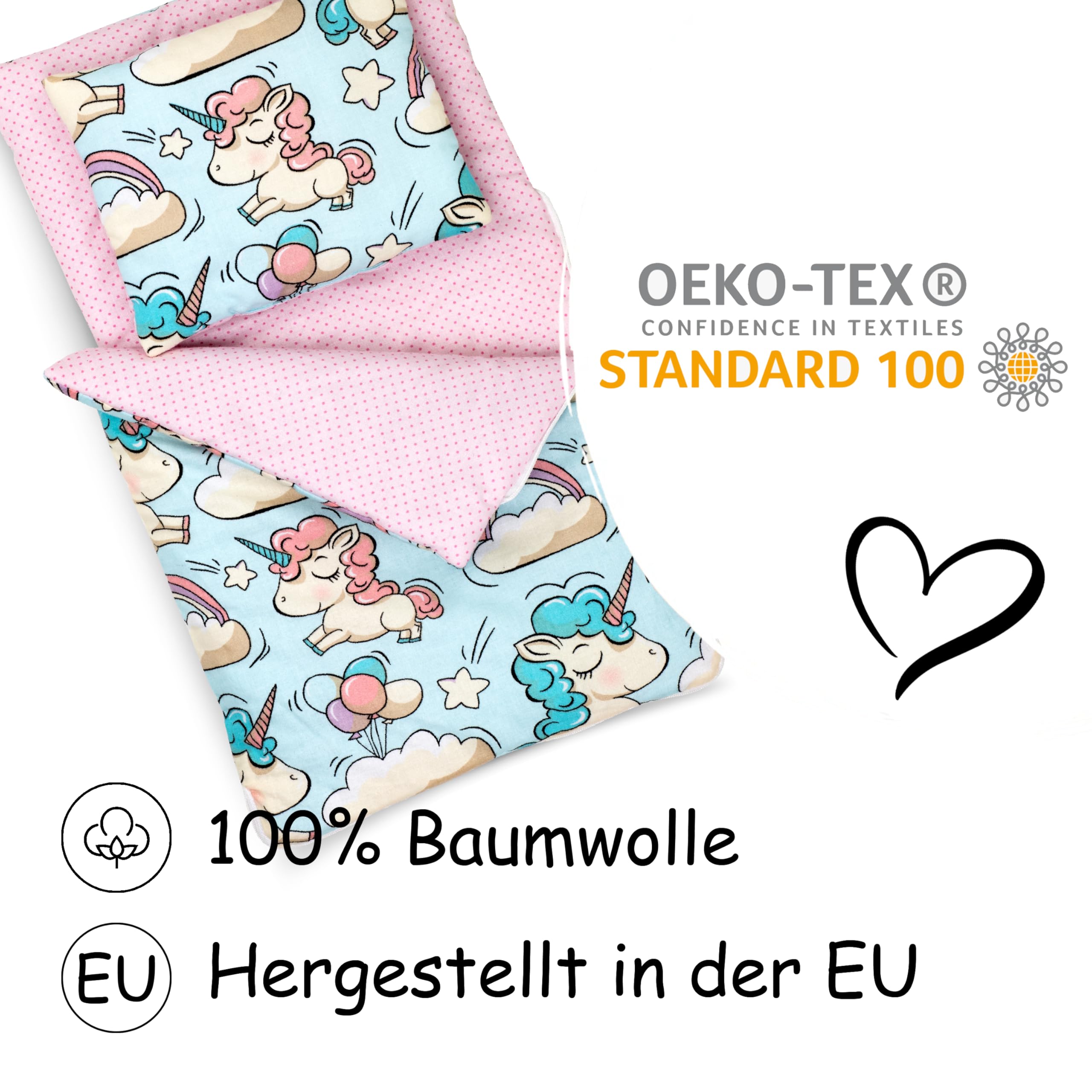 PinkZebra Gigoteuse Licorne, Sac de Couchage pour Poupée avec Oreiller en Coton