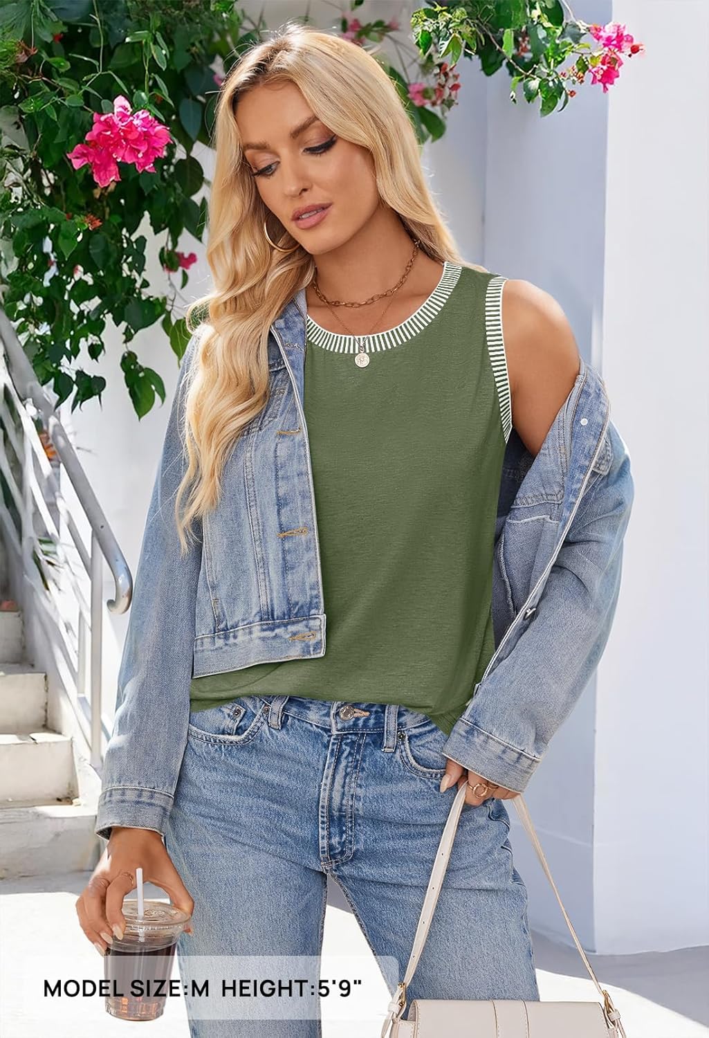 MEROKEETY Womens Tank Tops 2026 Summer Casual Sleeveless Crew Neck Basic T Shirts Beach Striped Color Block Clothes - Image 5