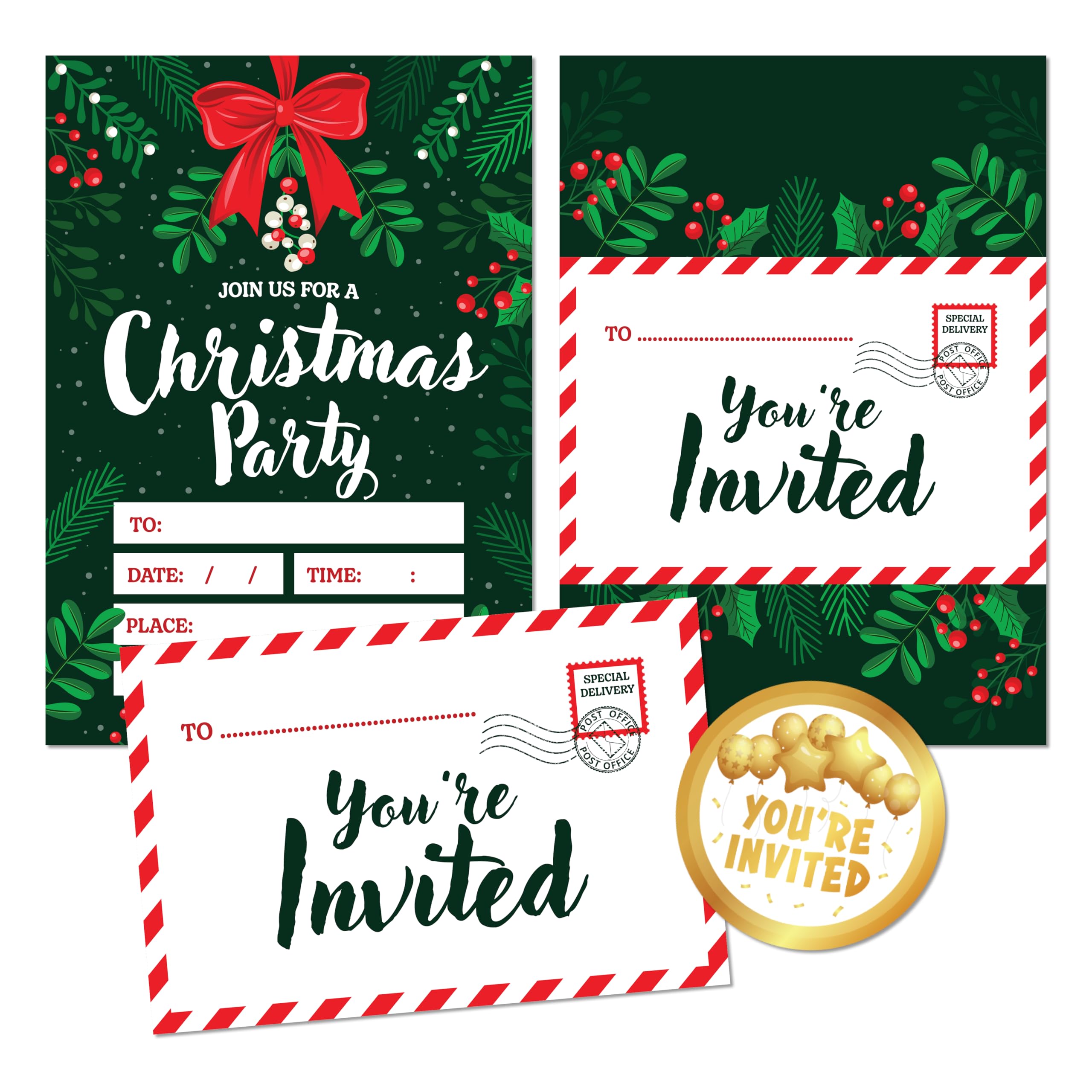 Kirsten McMillan 36 Christmas Party Invitations Pack of 36 Xmas Party Invites for Children & Adults - Designed and Printed in the UK