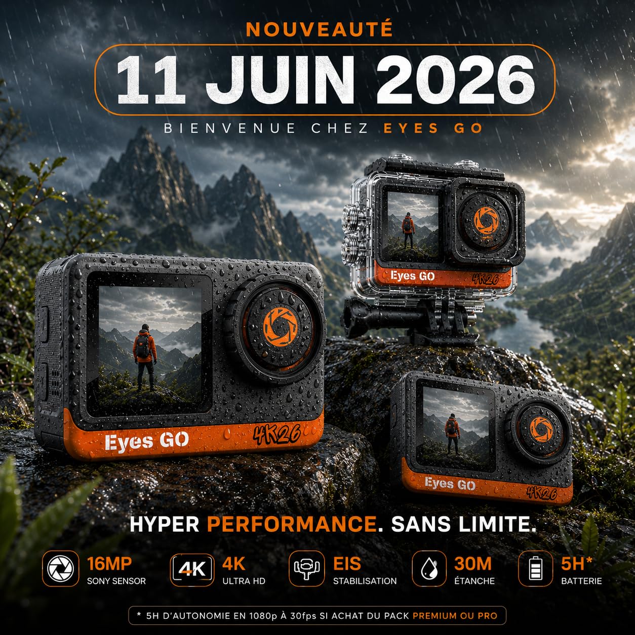 4K26 - Caméra Sport 4K30fps - 20 Accessoires - Photo 16MP - 2 Ecrans Tactile Vlog - Télécommande - Stabilisateur E.I.S 2.0 - Étanche 30M - 5 Heures d'autonomie