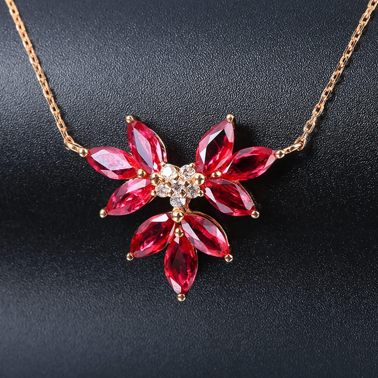 Collar de Oro Mujer 18 Kilates,Collar Hoja con 1.26ct Rubí y Diamante Colgantes Mujer de Oro