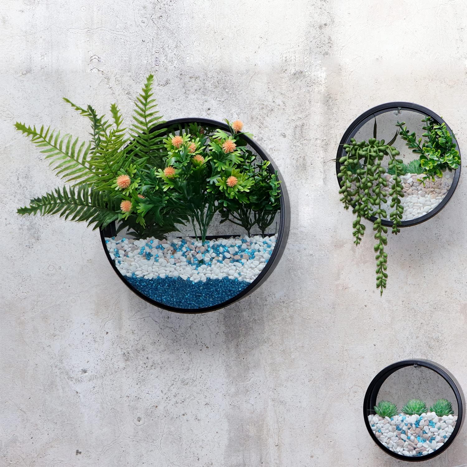 Wall Hanging Planter, Pack of 3 Round Metal Glass Wall