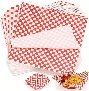 YQL 120PCS Deli Paper Sheets 12x12", Red Checkered Wax Paper for Food Wrapping, Grease Resistant Sandwich Wrap Parchment Liners, Disposable Food Basket Liners for Burgers, Parties, Fairs & Picnic Use