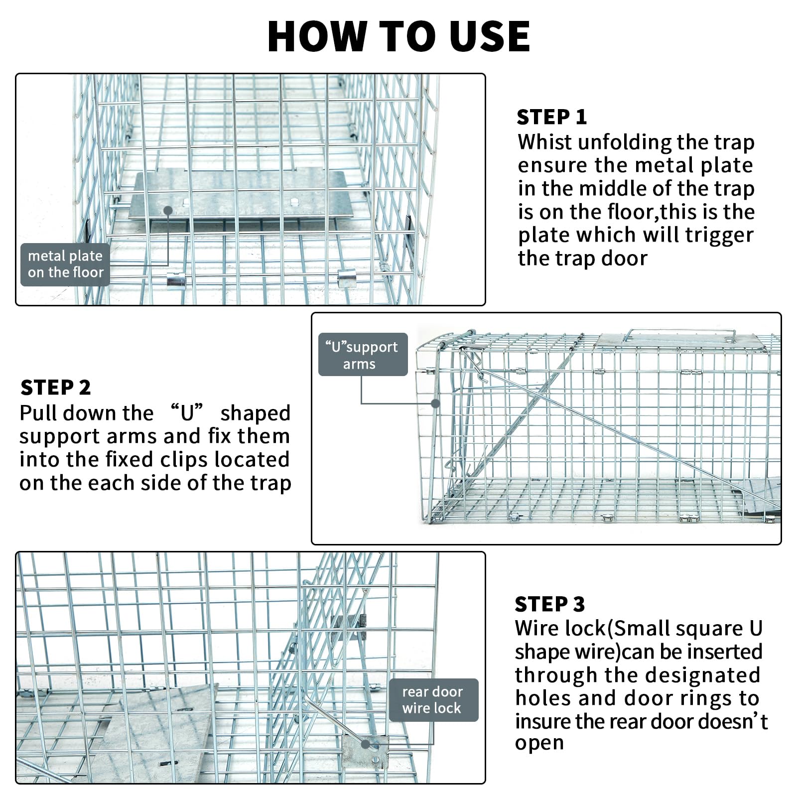 Qualirey 2 Pcs Live Animal Trap Cage 24 x 8 x 7.5 Cat Trap Cage Foldable Steel Humane Catch and Release Humane Catch Release Animal Trap for Groundhog, Squirrel, Raccoon, Mole, Gopher, Chicken