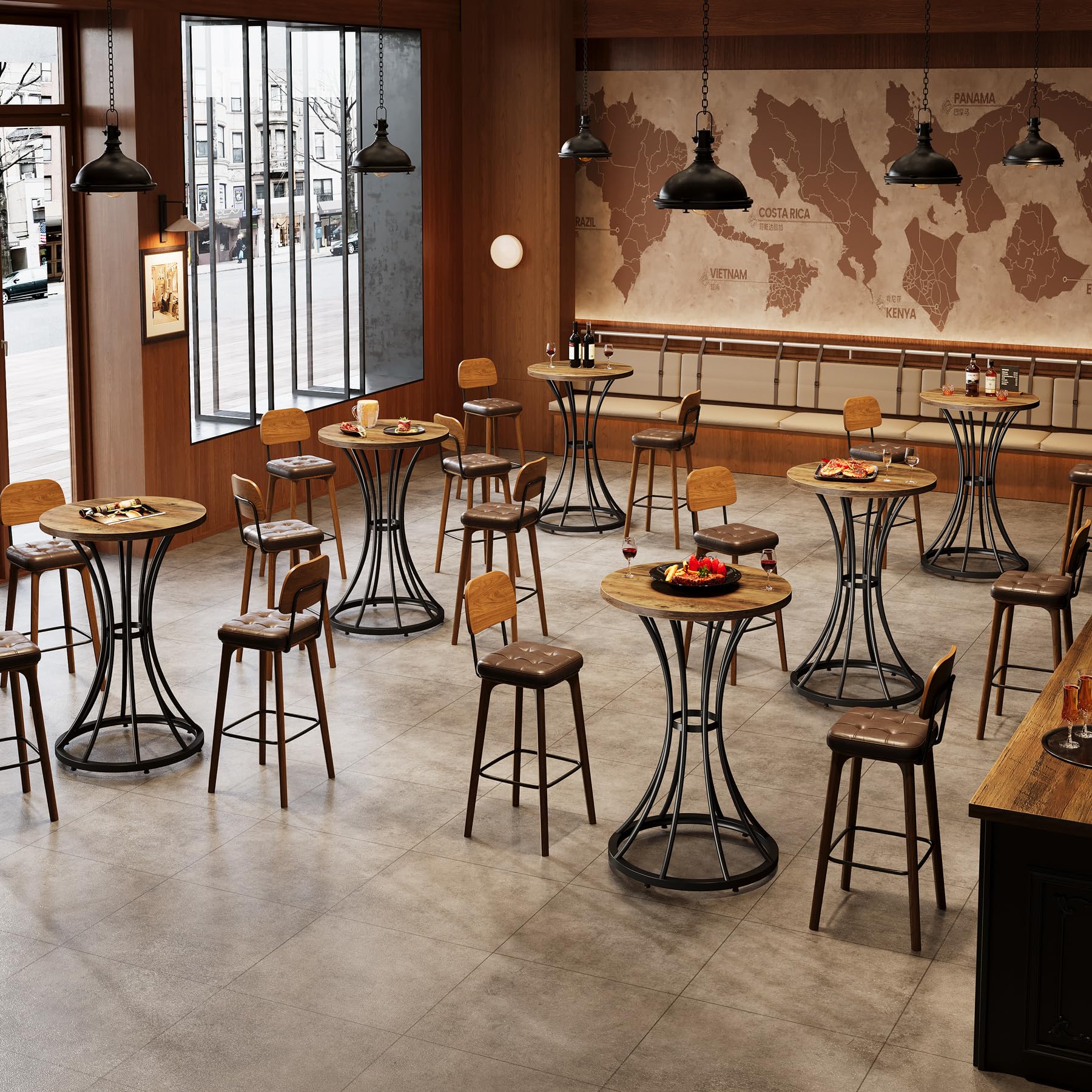 Tribesigns Table haute ronde de 95 cm de haut, table de bistrot, plateau de table 60 x 60 cm, pour cuisine, bar, salon, marron