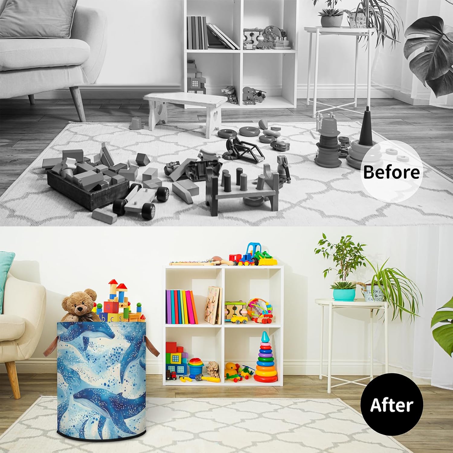 Watercolor Dolphin Blue Laundry Basket Foldable Storage Baskets Round Laundry Hamper With Handle for Gift Baskets/Laundry Storage/Bedroom and Utility Room Storage Bins Blue Dolphin