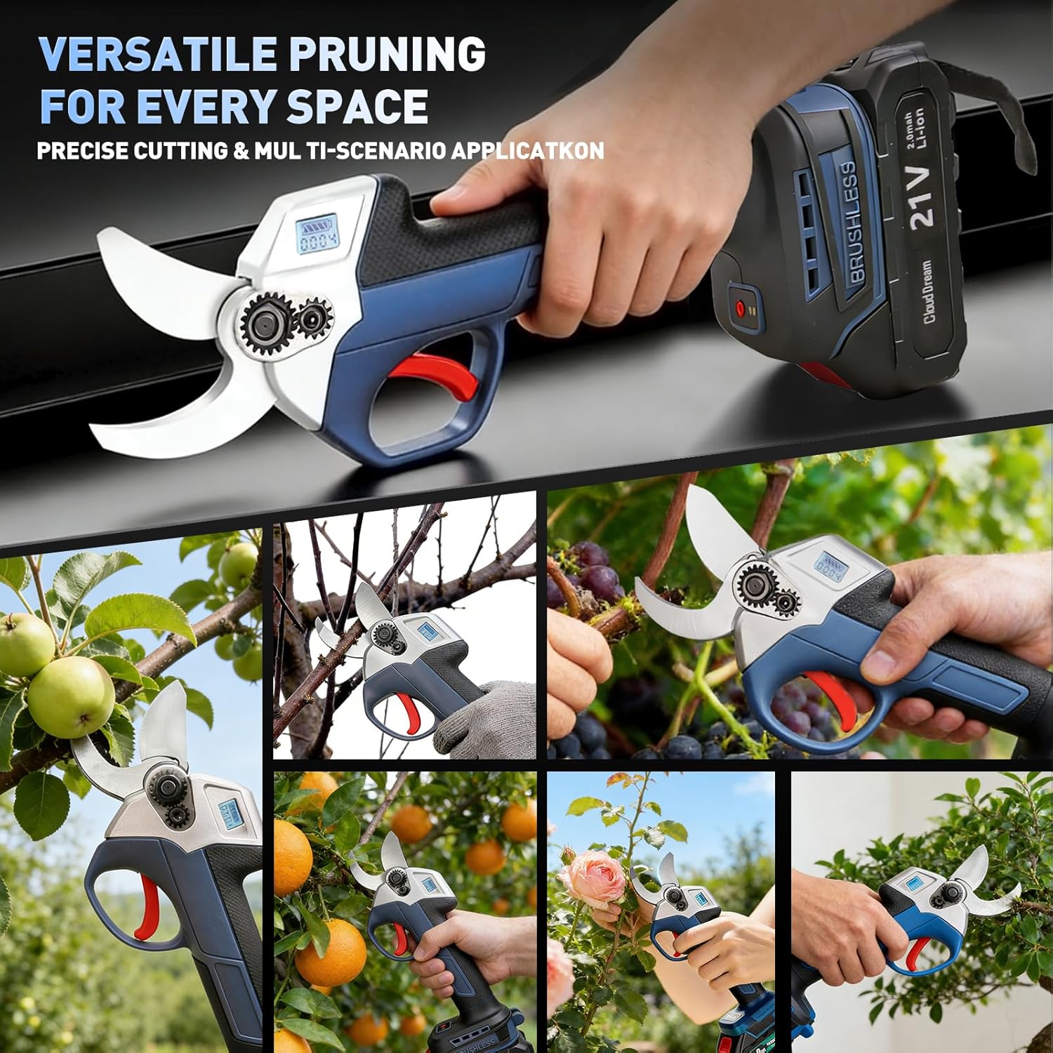 Electric Pruning Shears Cordless,30mm 1.2'' Cutting Diameter Pruning Shears Garden Tool with LED Display,2000mAh*2 Batteries,Replaceable SK5 Blade,Brushless Motor for Garden Tree Pruner Branch