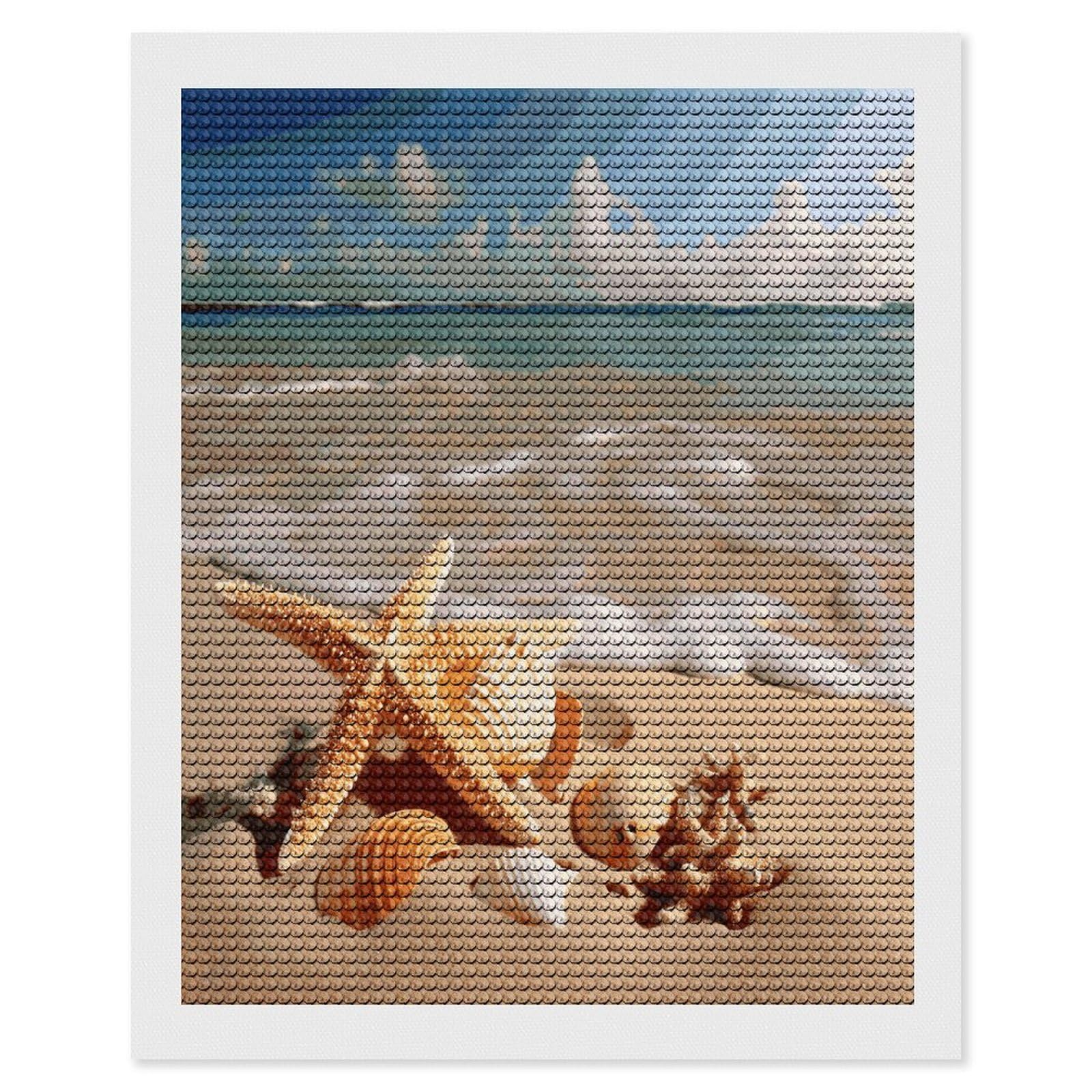 LDGSUPH Seashells Starfish on Beach Diamond Painting Kits for Adults Paint with Diamond Pictures Art DIY Full Drill Diamond Dots Painting Personalized Diamond Photo for Home Wall Decor Gift 16"x20"
