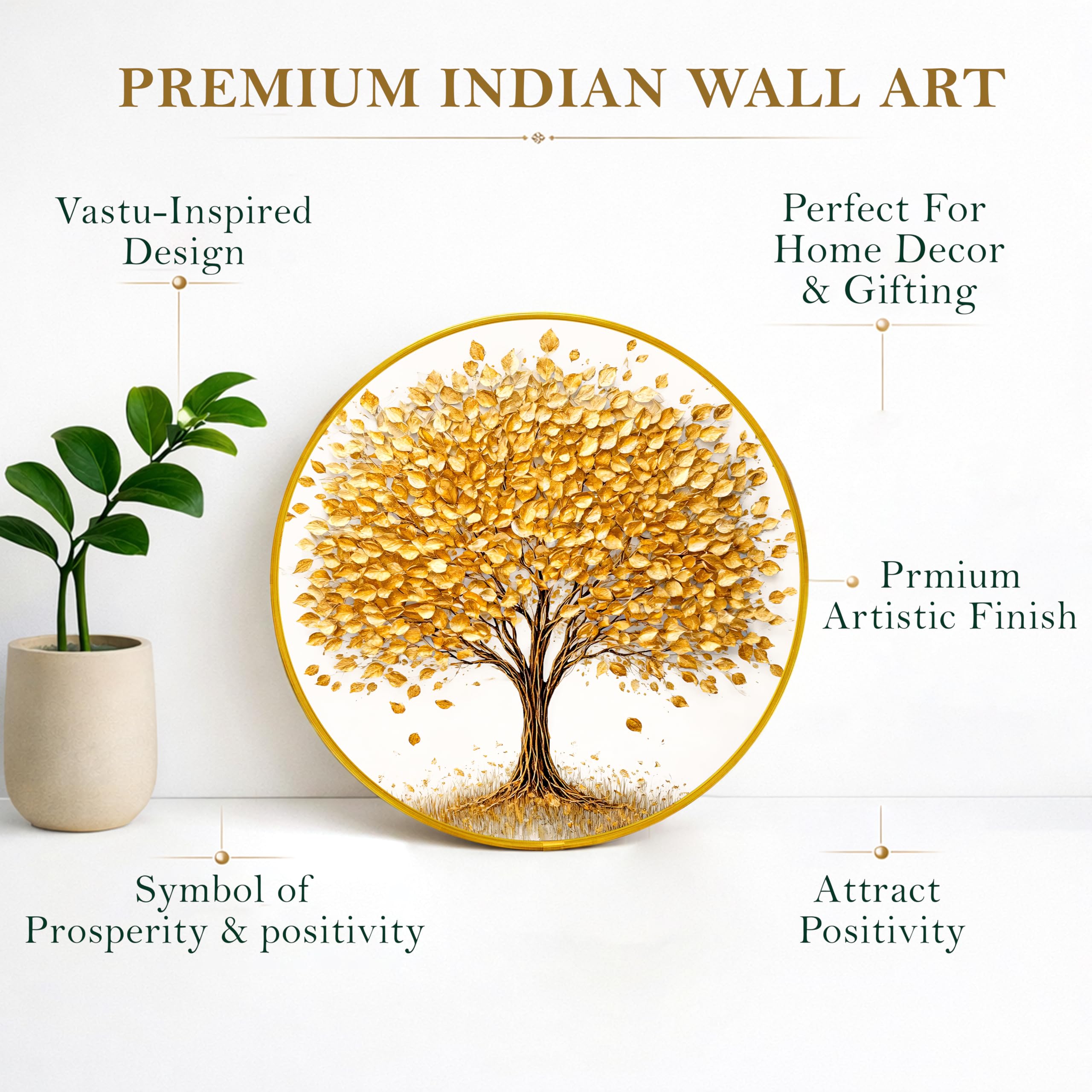 Golden Tree of Life Wall Art - Vastu Prosperity Decor -3