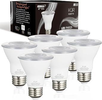 KOR 5.5W PAR20 LED Flood Bulb, Dimmable, E26 Base, 4000K Cool White, 6-Pack