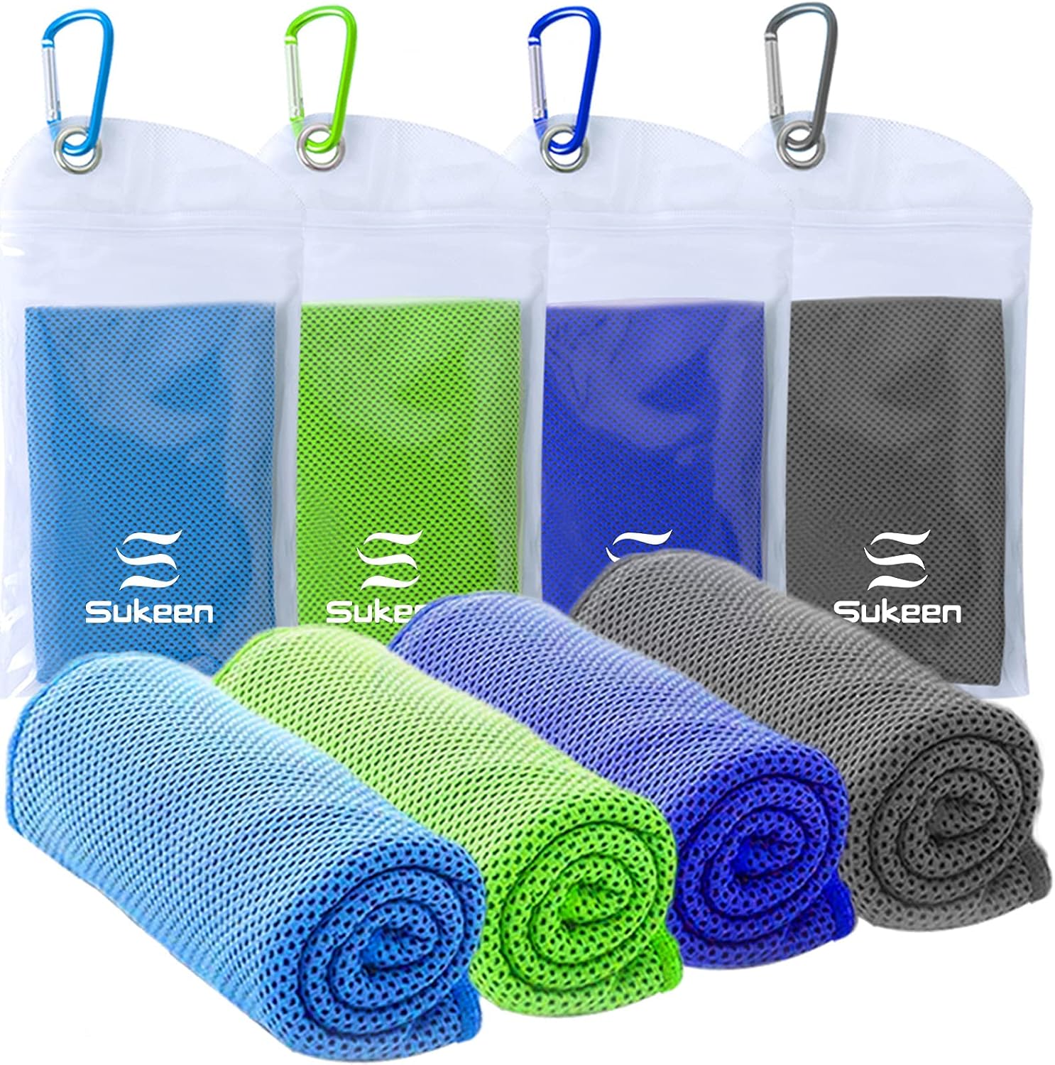 Sukeen [4 Pack Cooling Towel (40"x12"),Ice Towel,Soft Breathable Chilly Towel,Microfiber Towel for Yoga,Sport,Running,Gym,Workout,Camping,Fitness,Workout & More Activities