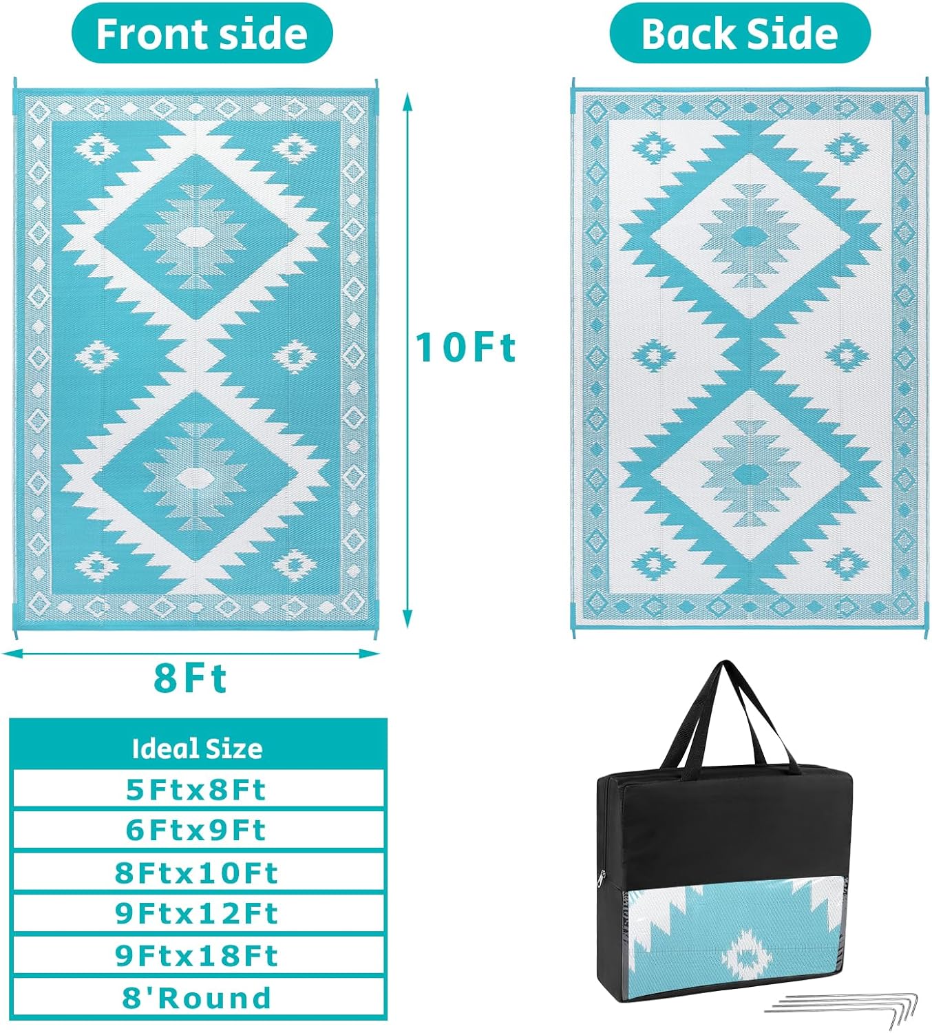 HEBE Outdoor Rug 8'x10' Waterproof for Patios Clearance, Reversible Plastic Straw Rug Camping Carpet, Indoor Outdoor Area Rugs Patio Mats for RV,Picnic,Backyard,Deck,Balcony,Porch