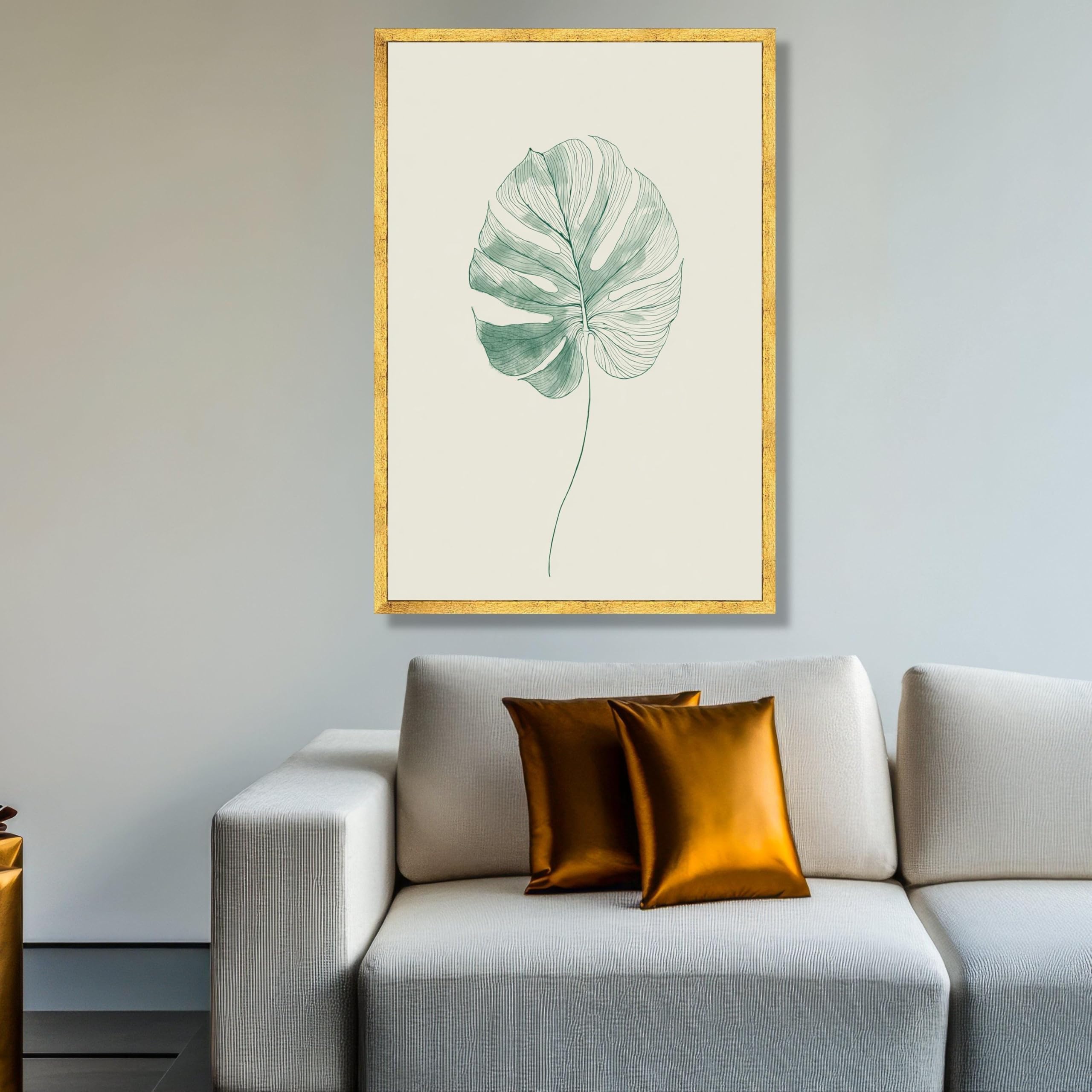 XINBAO Minimalistyczny obraz liści monstery, płótno, botaniczna sztuka ścienna, ilustracja zielonych roślin, dekoracja natury, nadruk liści (80 x 120 cm)