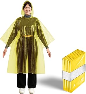 Disposable Yellow Rain Ponchos with Hood for Adults (Thicker Gauge), Emergency Ponchos, Lightweight