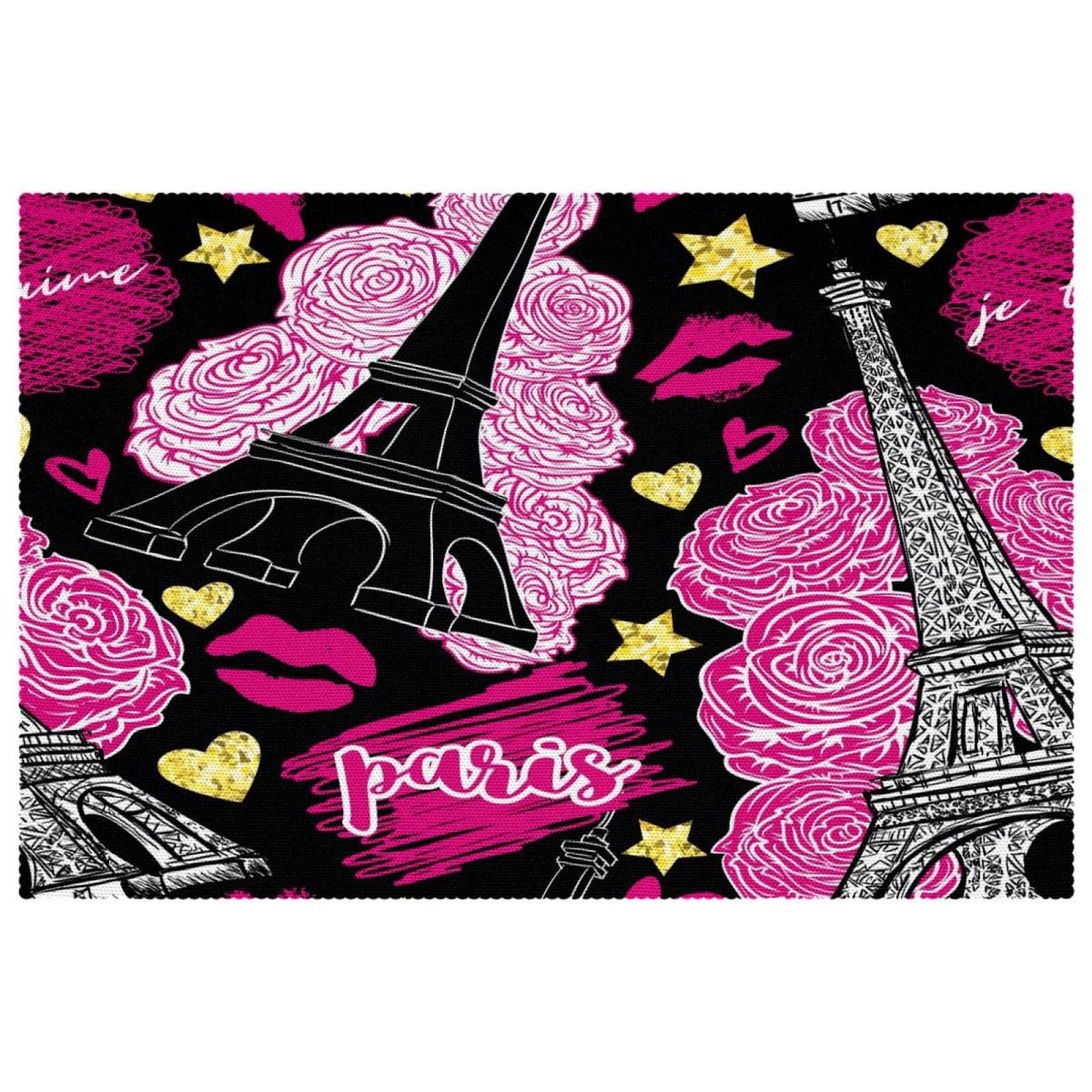 Sets de table Tour Eiffel en tissu Oxford lavable pour repas élégants x4