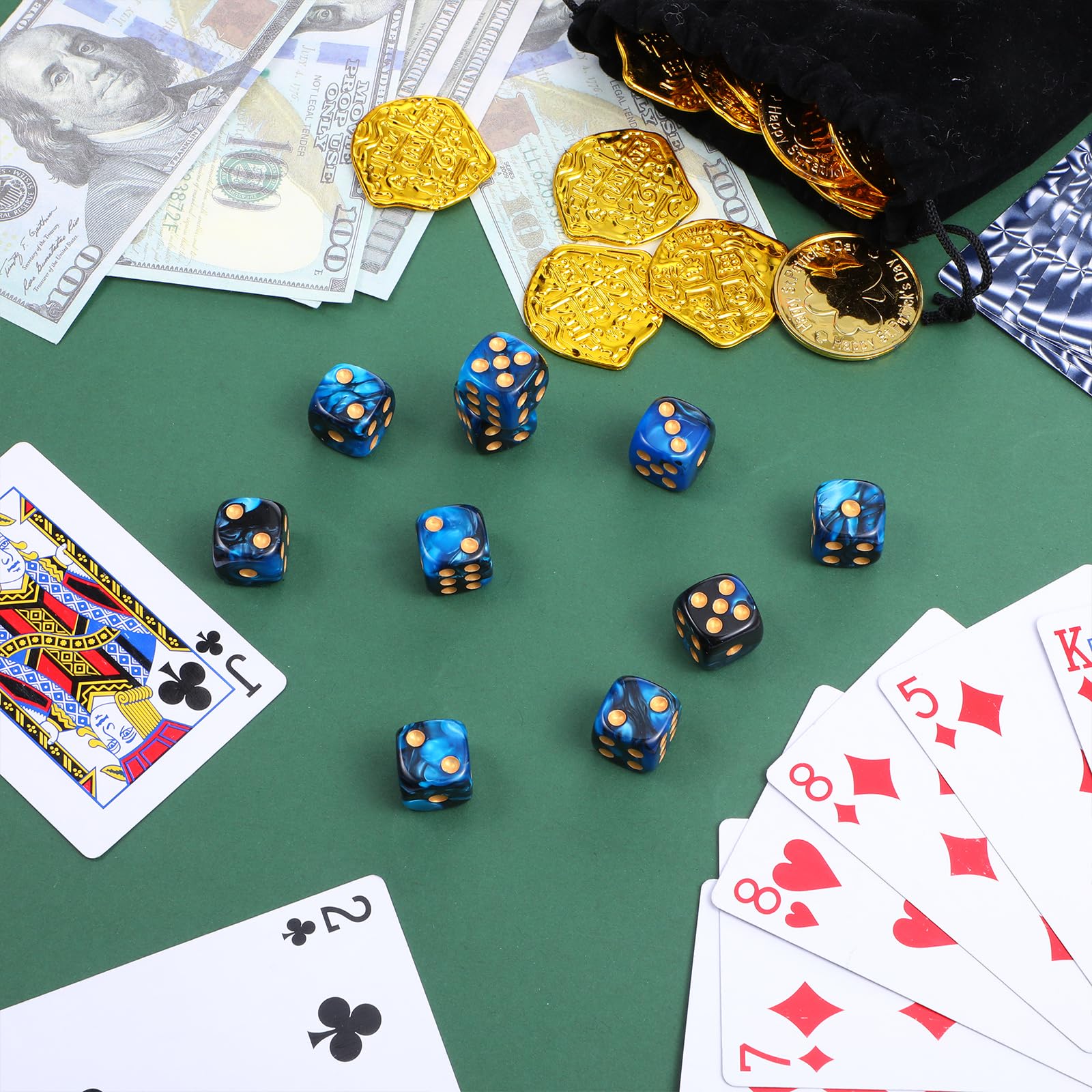 JIEYAO 20 Stück Würfel Set, Polyedrische Würfelset D6 Würfel Set 16mm Blau Acryl Dice Spielwürfel Blau und Rot Farbwürfel mit Goldpips Bunte Würfel für Rollenspiele Würfelspiele Tischspiele