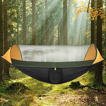STARNOONTEK Automatic Quick Open Mosquitoes Net Hammock Polyester Multifunction Gauze Portable Swing Sleeping Hammock for Travel Camping Beach Yard Suppluies