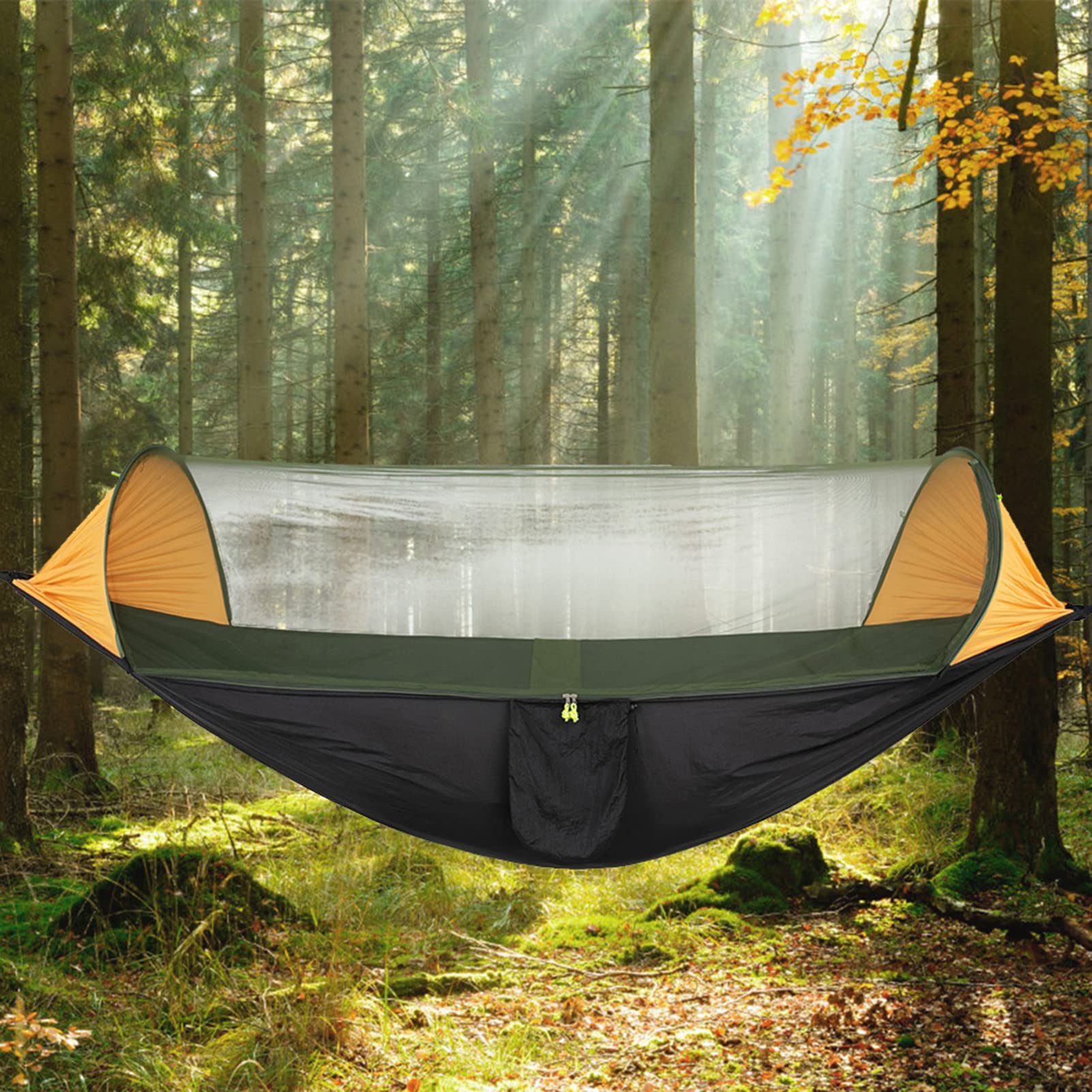 Hamac de Camping avec Moustiquaire, Hamac Portable en Nylon 210T 290 X 140 Cm, Conception à Ouverture Rapide, capacité de 441 LB, pour Voyage, Randonnée, Plage, Cour, Repos Extérieur