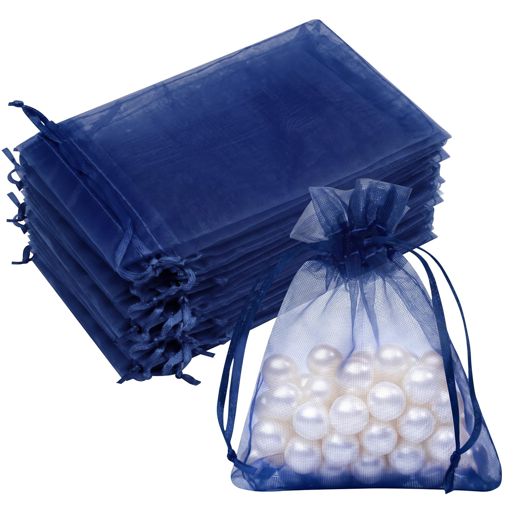 Crweety 50PCS Organza Bags 3x4 Navy Blue Small Gift Bags Mesh Drawstring