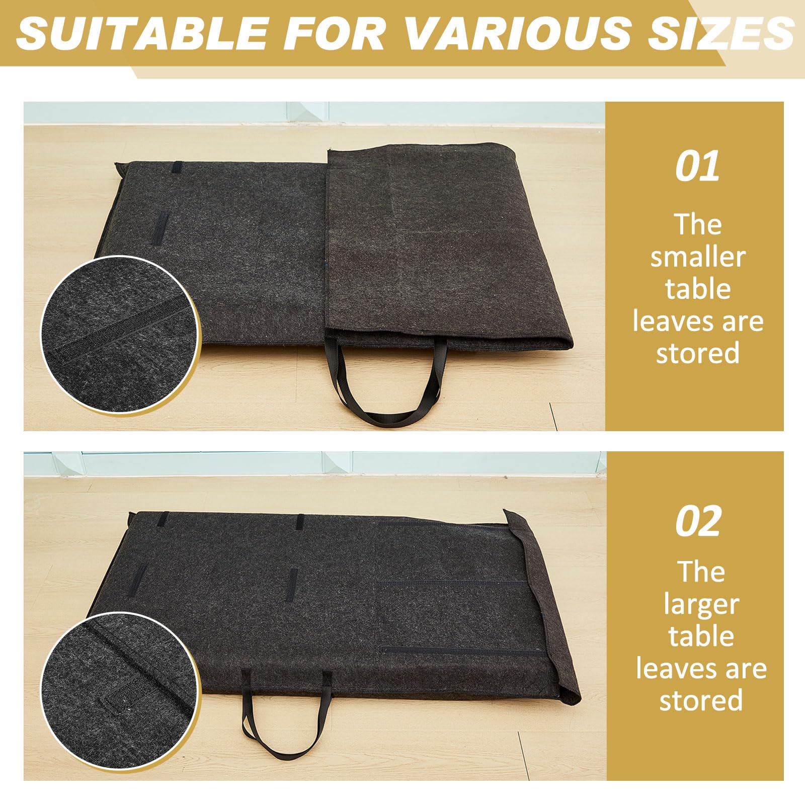Wesnoy 2 Pcs Table Leaf Storage Bag Padded with Handle to Carry 28 x 51 Inches Dining Table Leaf Storage Bag Thick Felt Table Leaf Covers for Storage and Keep Your Table Leaf Safe, Gray