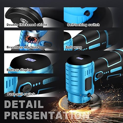 Miniatura 7 de Kit de amoladora angular inalámbrica sin escobillas, mini herramienta de molienda angular eléctrica de 19500 rpm con batería de 2 x 16.8 V 2000 mAh