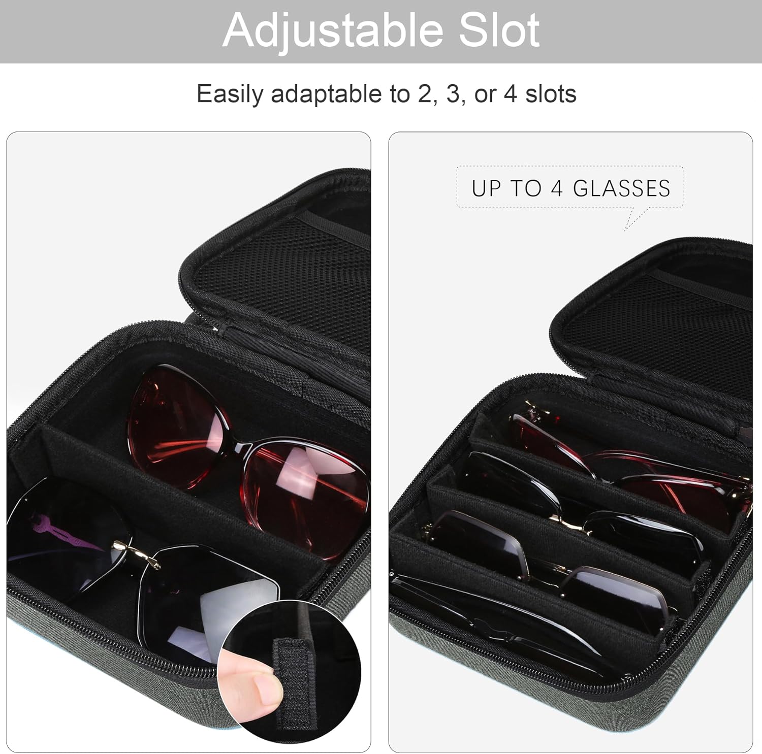 Bukere Travel Sunglasses Organizer Case Adjustable Slot For Multiple Eyeglasses Hard-shell Portable Storage Box for Men Women - Image 2