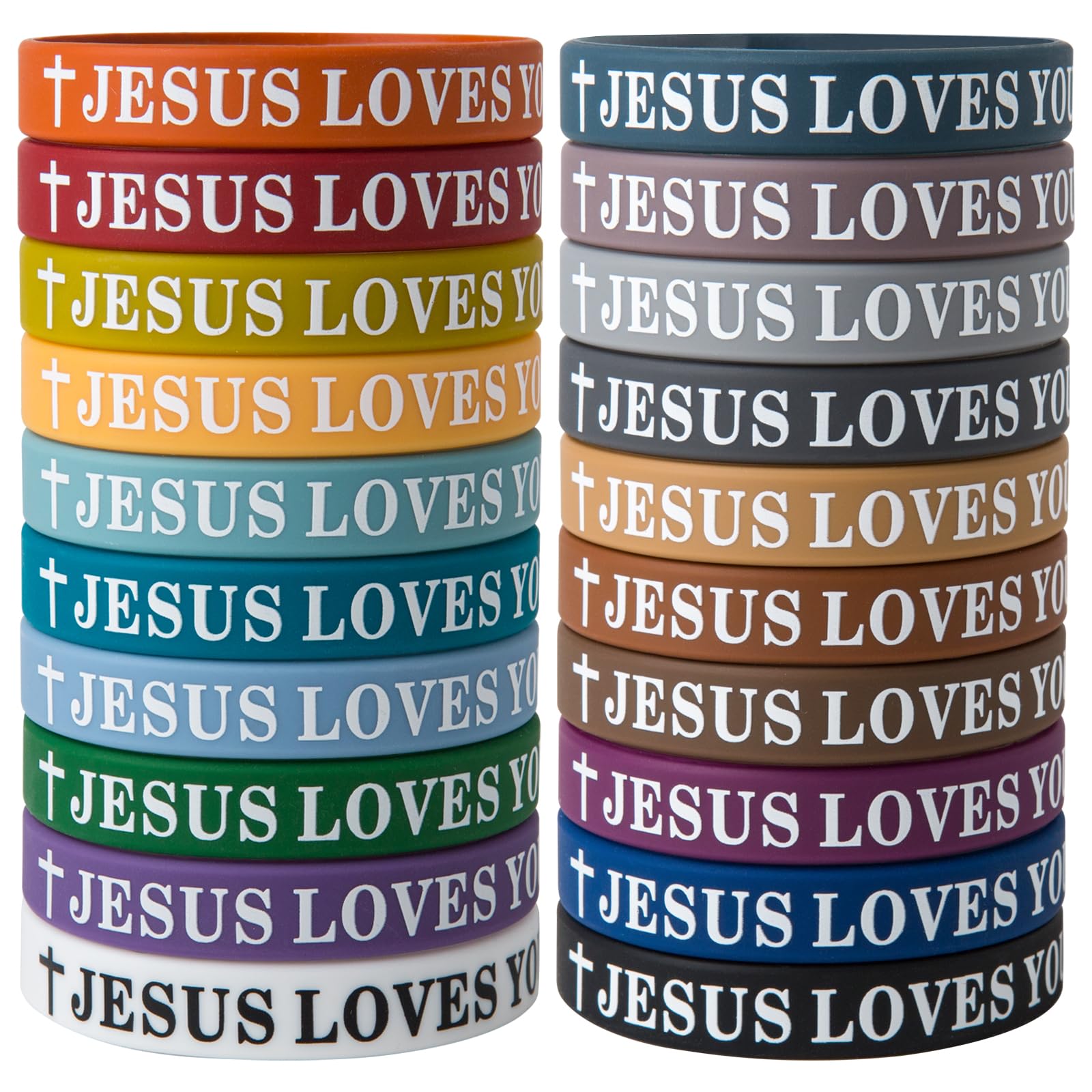 20 Pieces Jesus Loves You Silicone Wristbands - Colorful Christian Bracelets Bulk - Motivational Rubber Inspirational Bracelet for Men Women Party