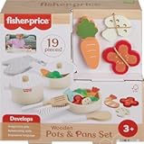 Wood Kitchen Pretend Play Toy Pots & Pans Set&comma; 19-Piece Playset Wooden&comma; Metal & Fabric for Preschool Kids Ages 3&plus; Years