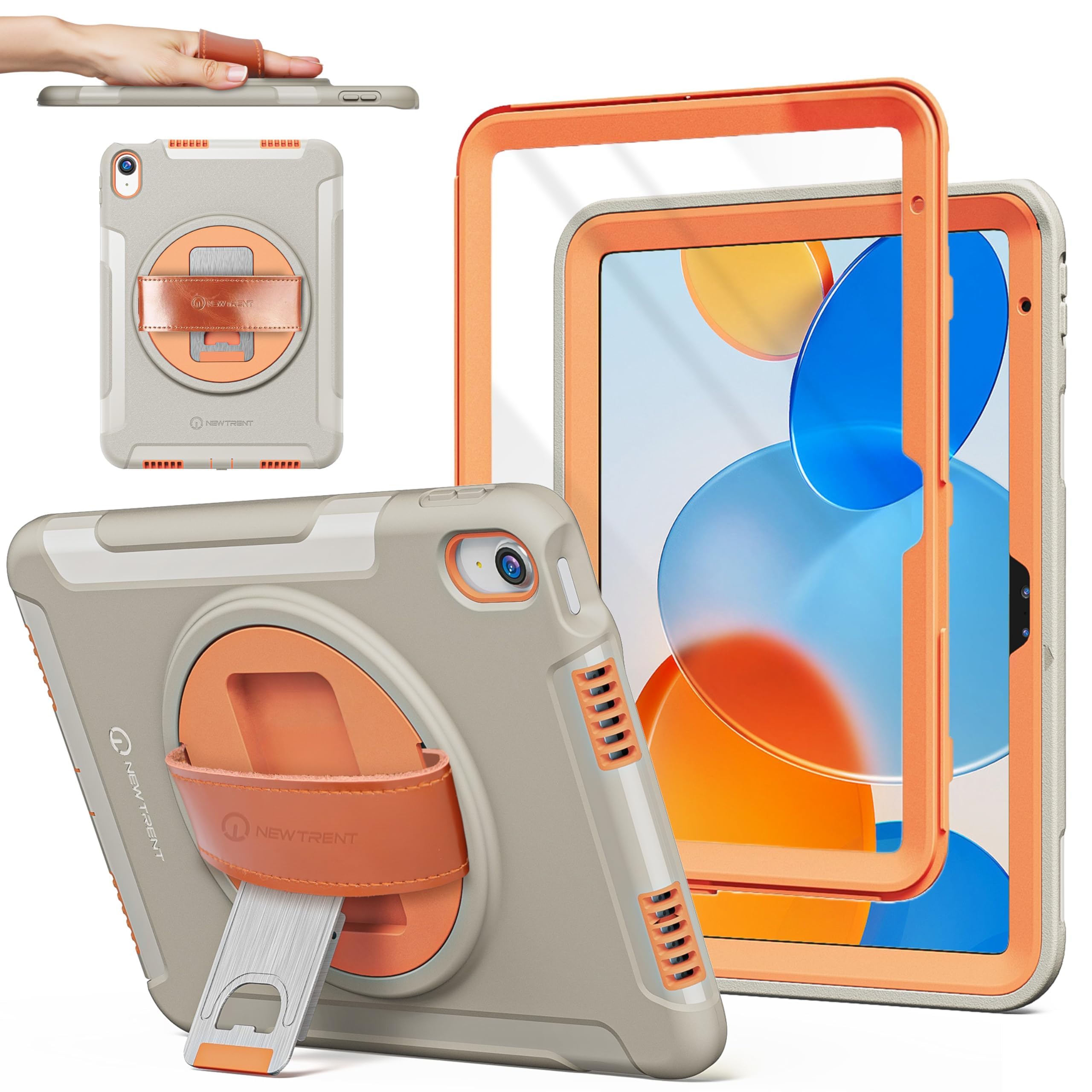 Original Hand Strap Case for iPad 11 (A16) 11-inch (2025) & 10th Gen 10.9-inch (2022) | 360° Rotating Kickstand, Genuine Leather Hand Strap, Built-in