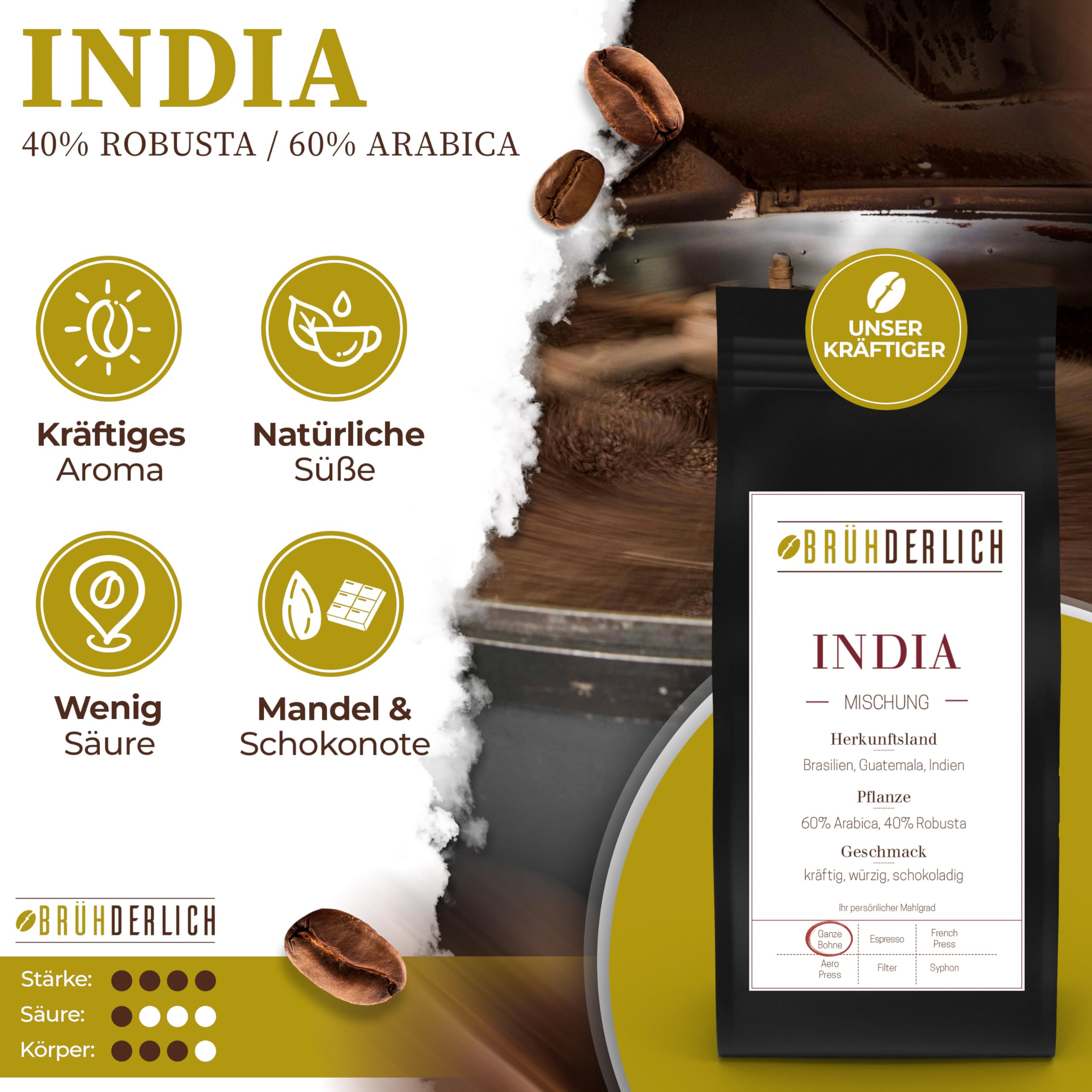 BRÜHDERLICH Kaffee Geschenkset 500g (4×125g) ganze Bohnen Premium Arabica Coffee Beans Geschenk für Kaffeeliebhaber