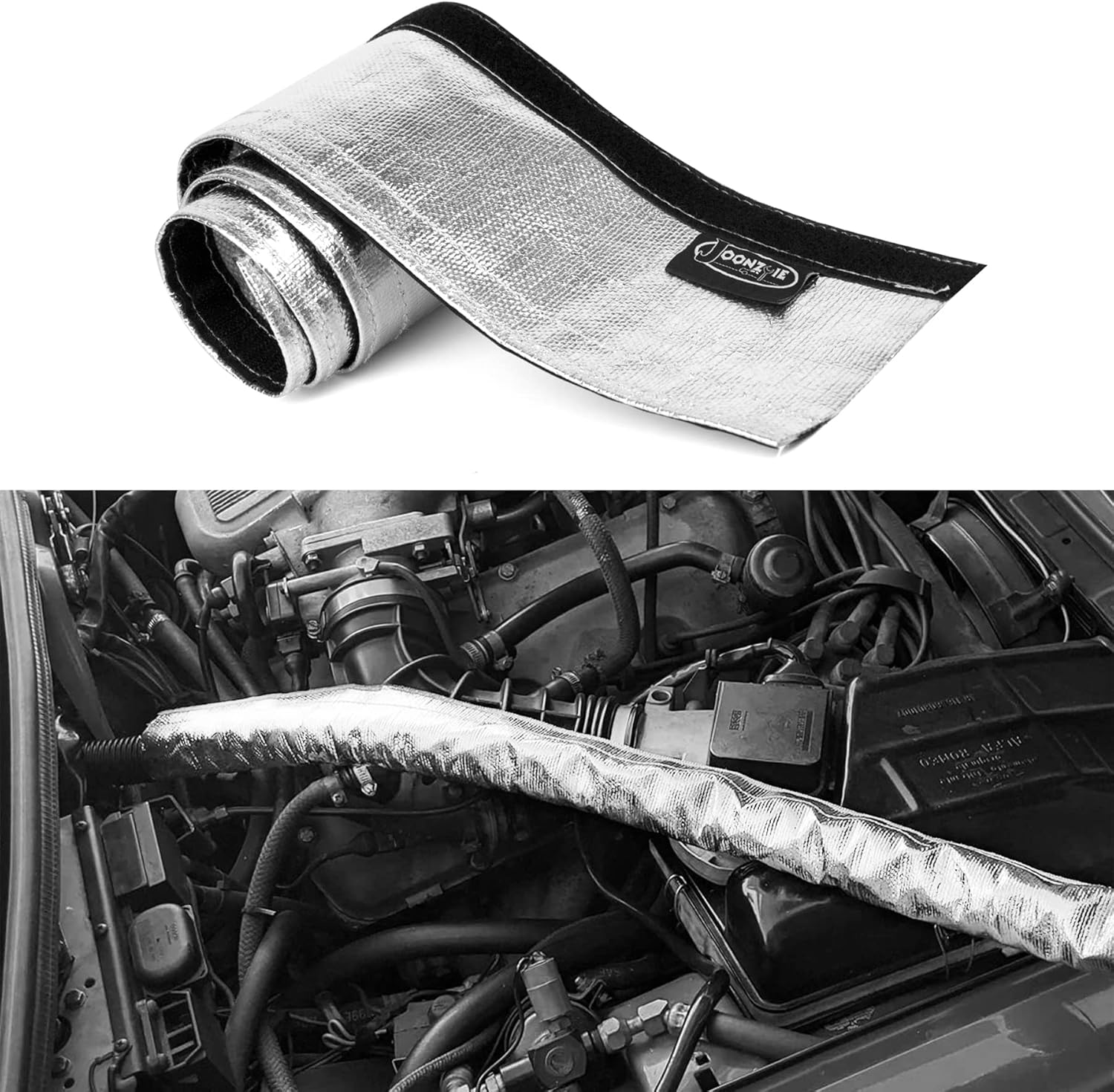 Heat Shroud Sleeve Aluminized Silver Sleeving 1" I.D.X10FT for Ultimate Heat Protection Hose with Hook and Loop Closure with 10PCS 7.8inch Stainless Steel Cable Metal Zip Ties(Gold)