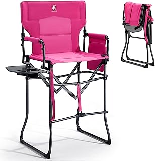 EVER ADVANCED Portable 30.7" Seat Height Tall Folding Camping Chair Directors Chair High Foldable Bar Stool with Side Table for Makeup Artist, Sports Event, Craft Show, Supports 350LBS