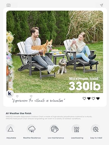 Miniatura 6 de KINGYES Silla Adirondack plegable ajustable con otomana retráctil, resistente a la intemperie de HDPE, silla de exterior de gran tamaño con soporte