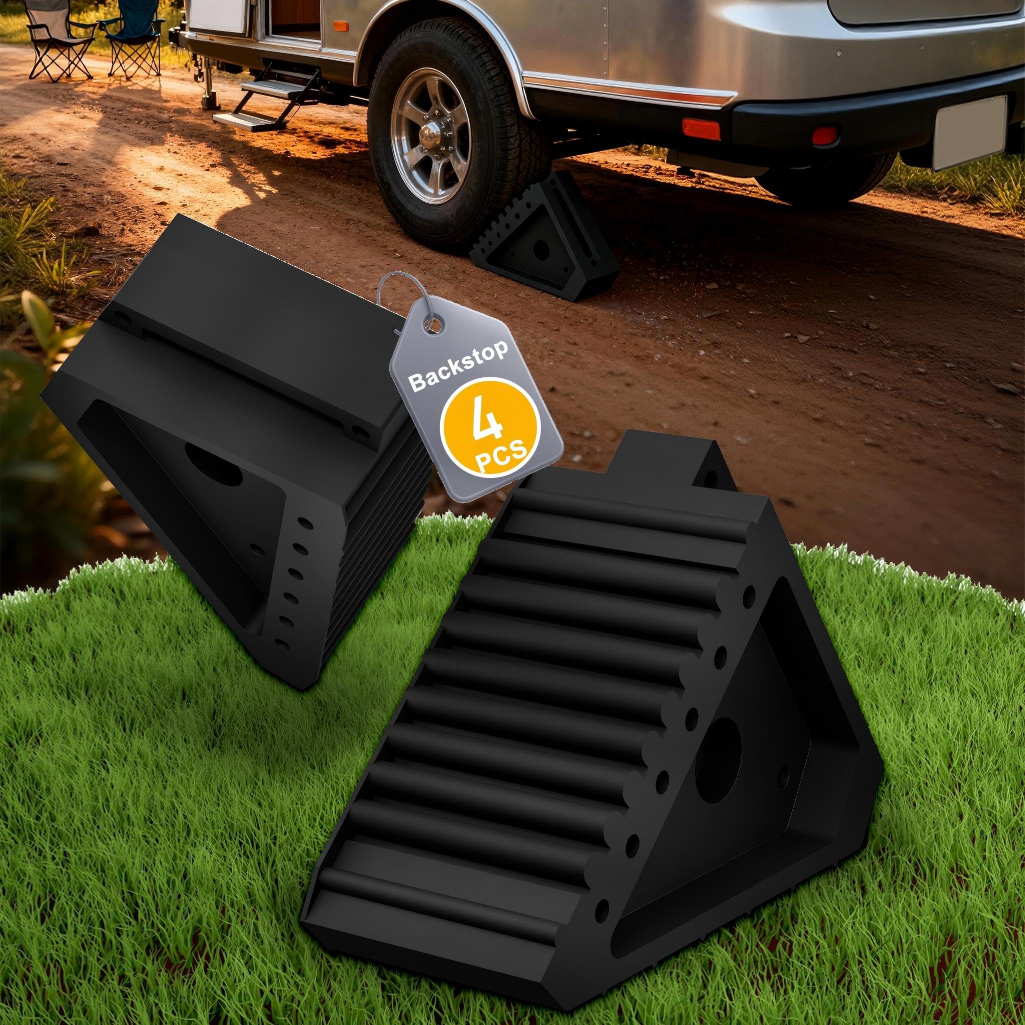 YRHome 4 cunei triangolari per auto con manico, in gomma, 20 x 10 x 15 cm, per auto, camper, rimorchi, colore nero