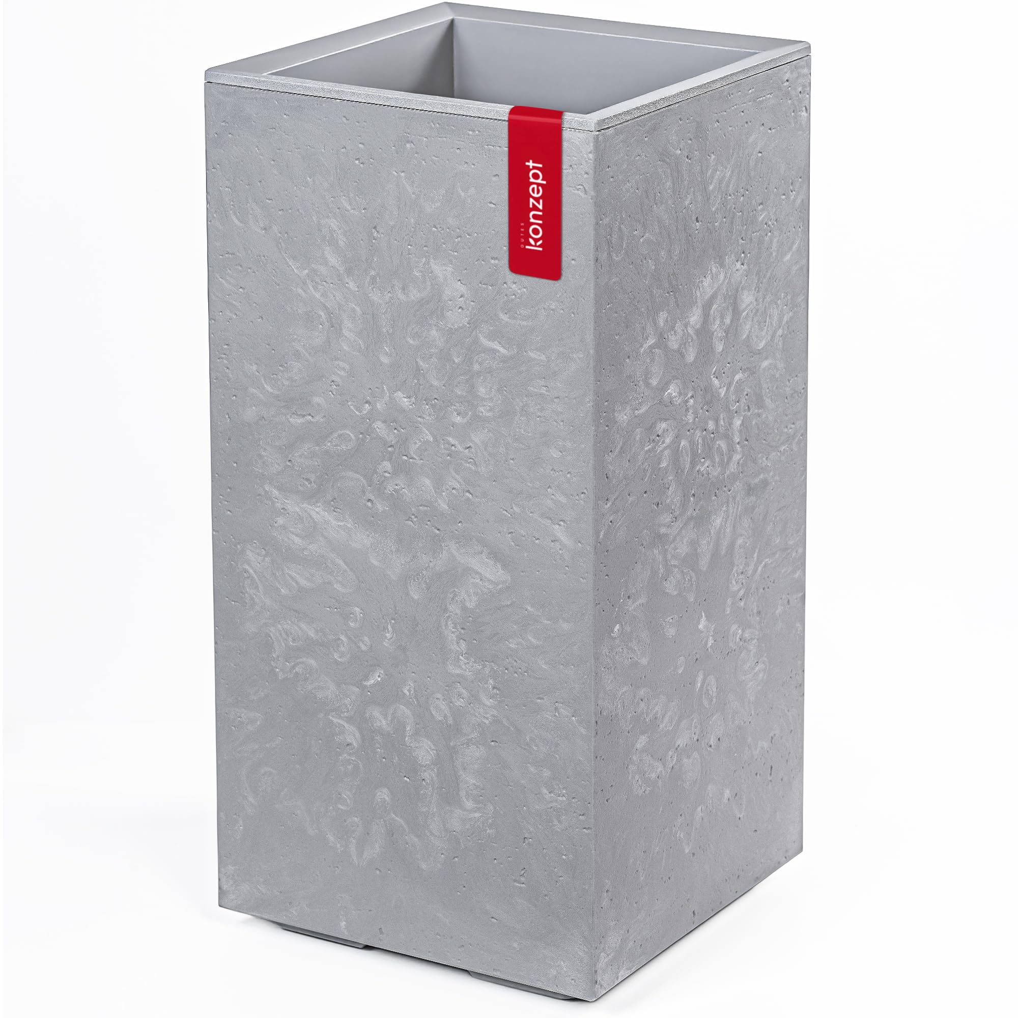 KONZEPT Macetero grande alto de hormigón con ruedas y drenaje, 28,6 x 28,6 x 59,4 cm, para interior y exterior, color gris