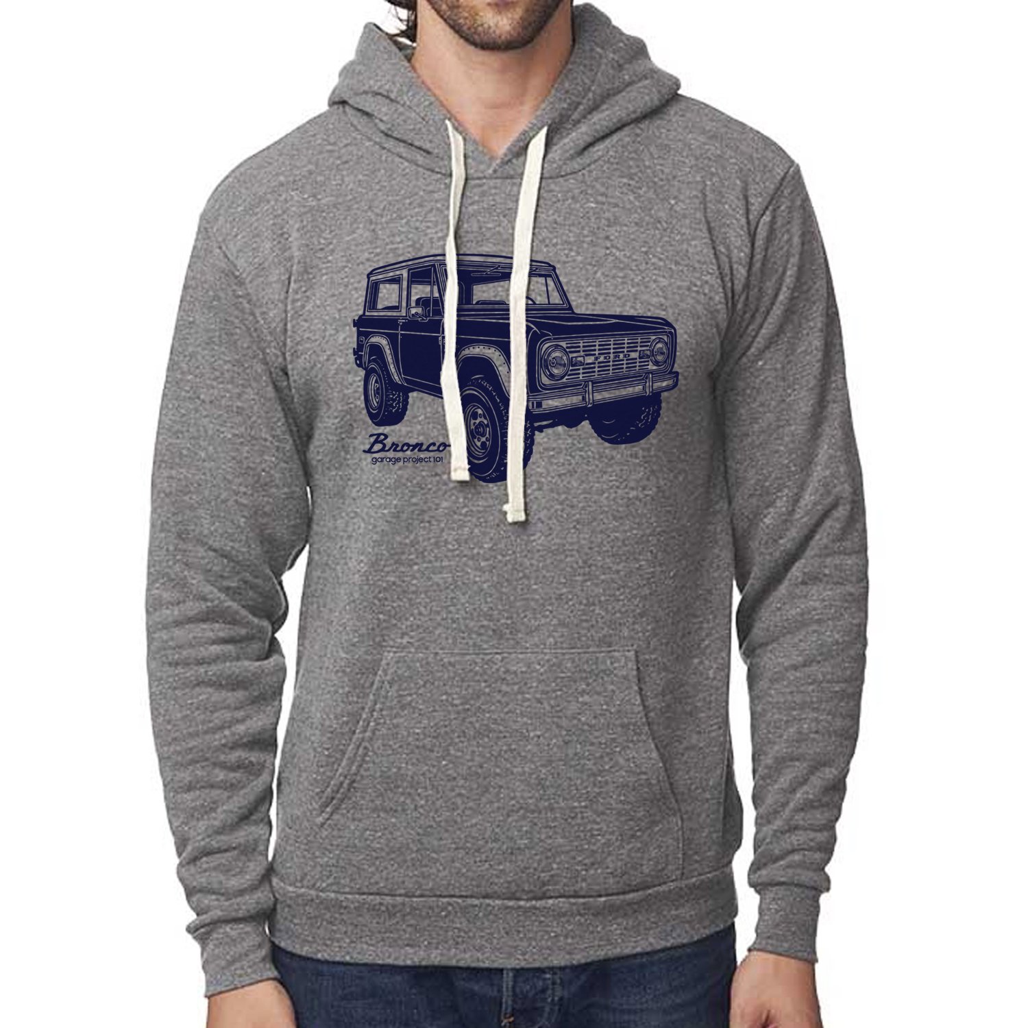 GarageProject101 Classic Bronco Hoodie Pullover L Heather Gray Apparel