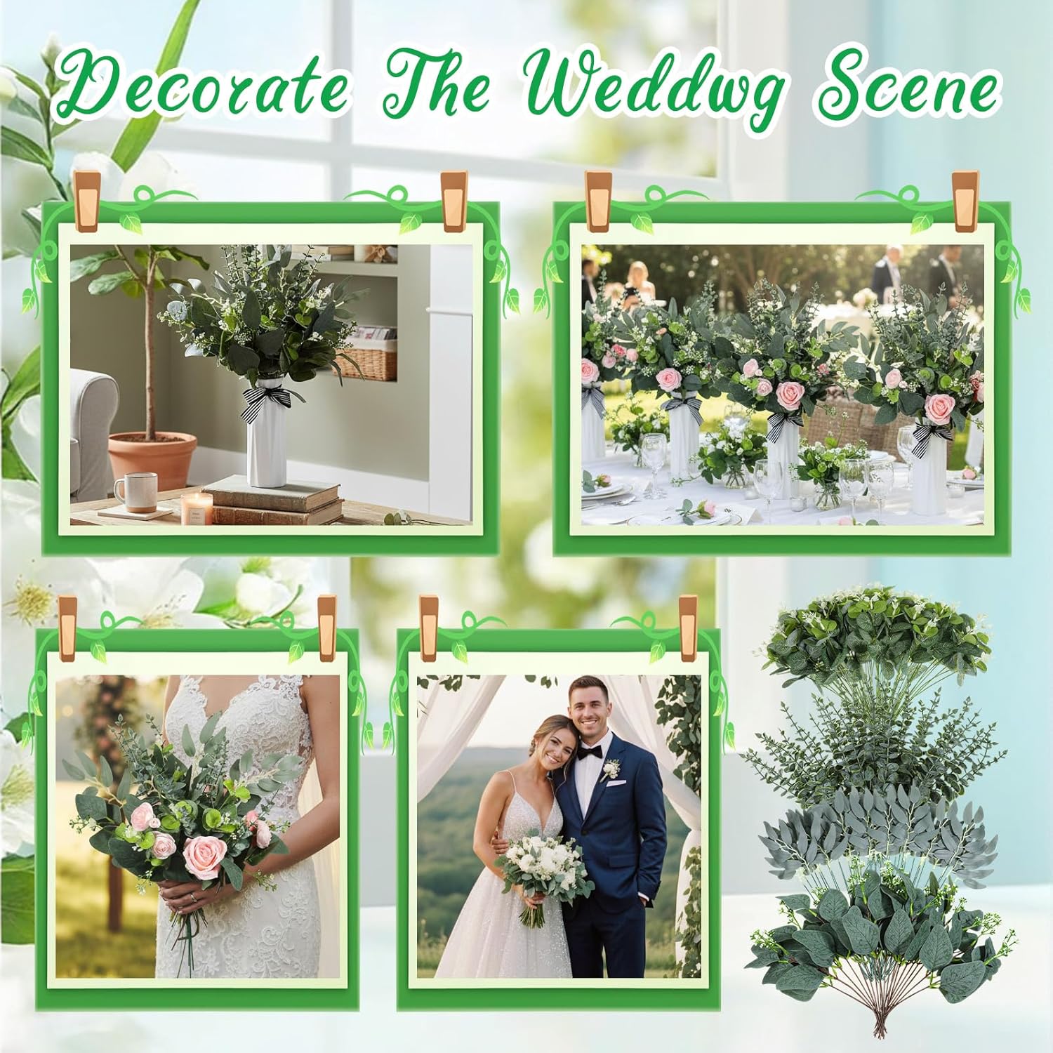 150 Pcs 4 Kinds Mixed Artificial Eucalyptus Leaves Stems Bulk, Fake Silver Dollar Eucalyptus Bundle Eucalyptu Stems Faux Greenery Stem for DIY Bouquets Wedding Engagement Party Decor