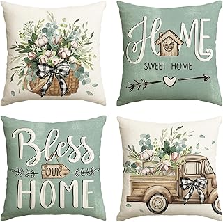 AVOIN colorlife Bless Our Home Farmhouse Eucalyptus Leaves Throw Pillow ...