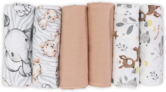FENSILO Chusteczki Molton, 6-pak, pieluchy flanelowe ze 100% bawełny, 80 x 80 cm, pieluchy Molton, chustki do ślinienia dziecka, flanelowe, uniseks, dla chłopców lub dziewczynek, zwierzęta, jeleń