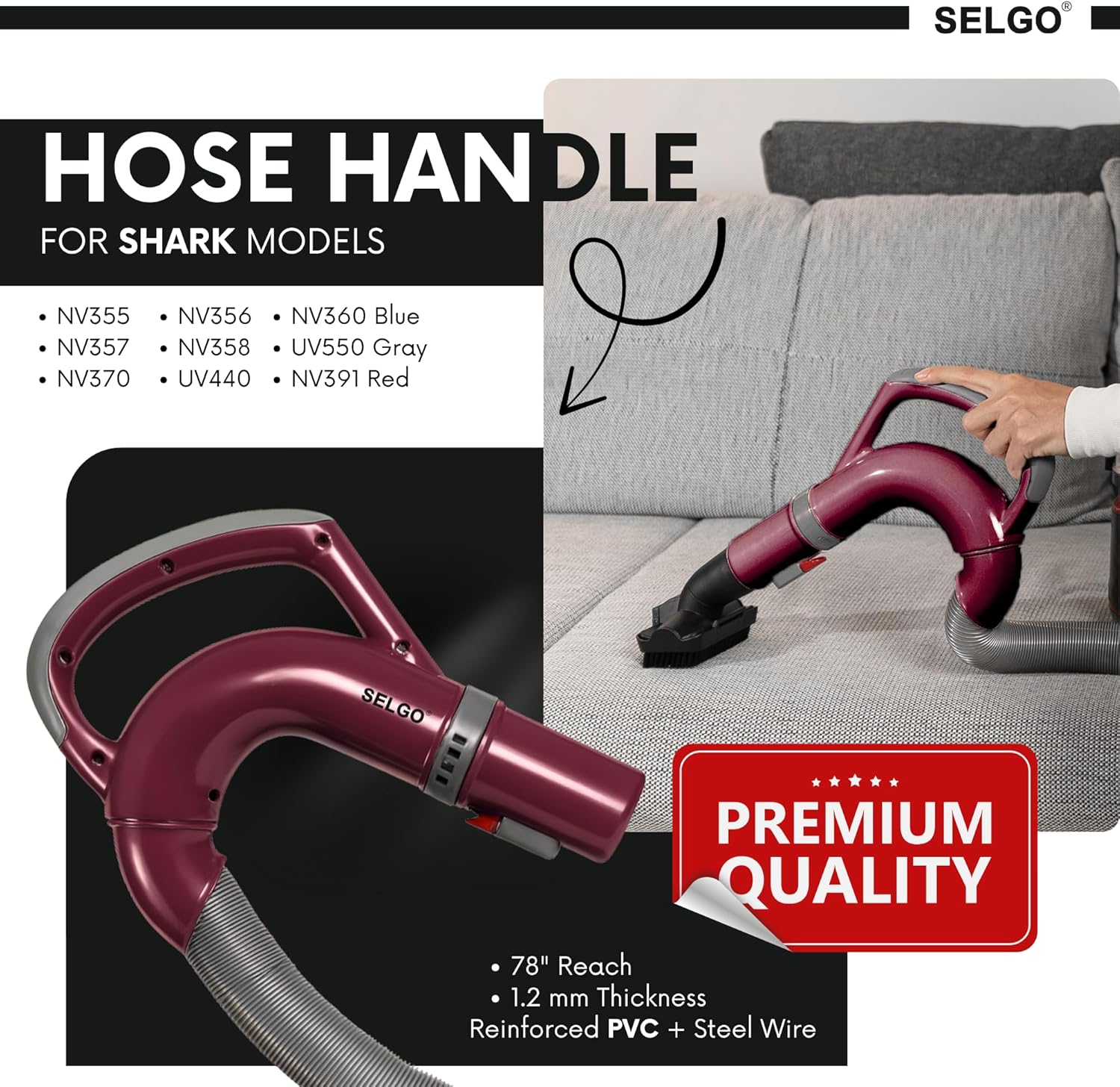 Upgraded Replacement Hose Handle - Premium Quality Shark OEM Vacuum Cleaner Hose Handle - Shark Navigator Rotator Lift-Away Upright for CU520 Series (Burgundy)