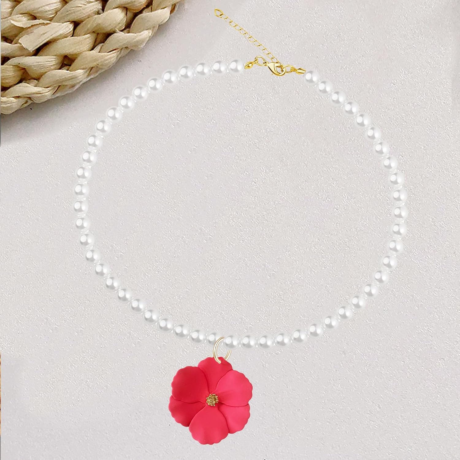 Flower Pearl Necklace for Women Boho Floral Pearl Pendant Necklace Summer Blossom Jewelry for Her Gold Plated Chain Adjustable - Image 5