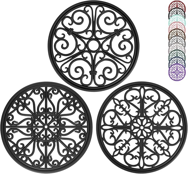 Trivets for Kitchen Worktops, NWFHTD Silicone Trivets for Hot Pans - Trivet Mat / Heat Resistant Mat / Heat Proof Mat Kitchen / Hot Pot Trivet / Hot Dish Plate Pot Holder for Table & Counter, Black