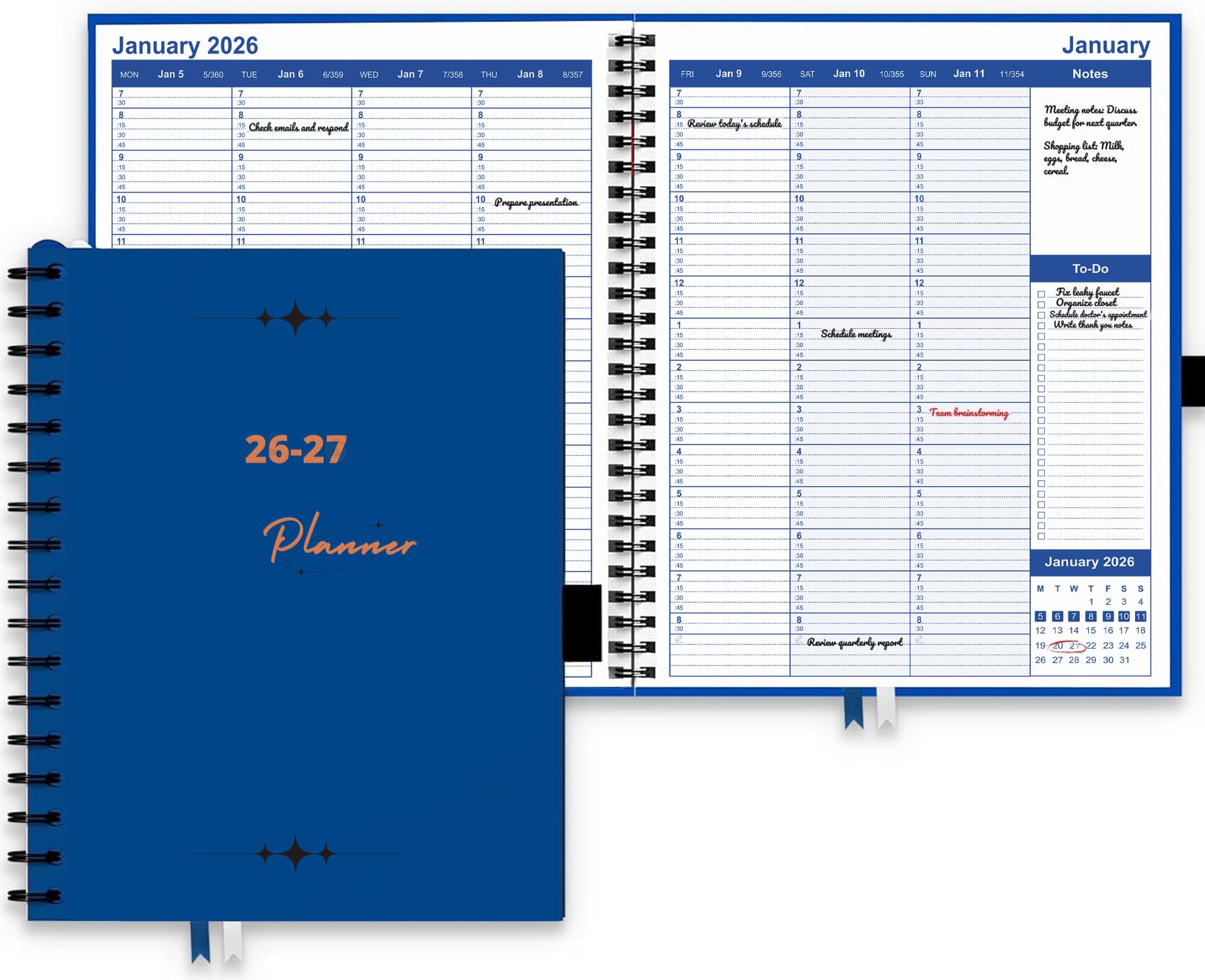 Hourly Planner 2026-2027 by StriveZen, January 2026 - July 2027, Weekly Appointment Book, Daily Scheduling Calendar, Medical, Business, 15 minutes, Pockets, Large, HARDCOVER, 8.5x11