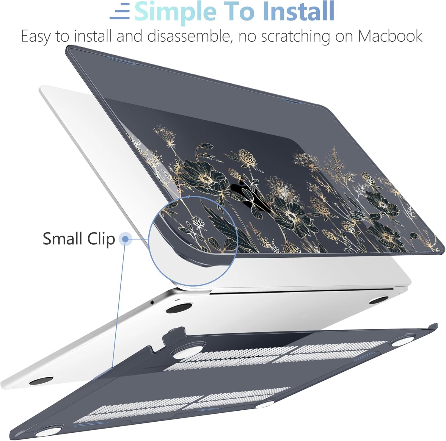 MEEgoodo Case for M5/M4/M3/M2 MacBook Air 15 inch Case 2026 2025 2024 2023, Laptop Shell Fit Model (A3448/A3241/A3114/A2941) for MacBook Air 15.3-inch, Golden Flowers & Herbs